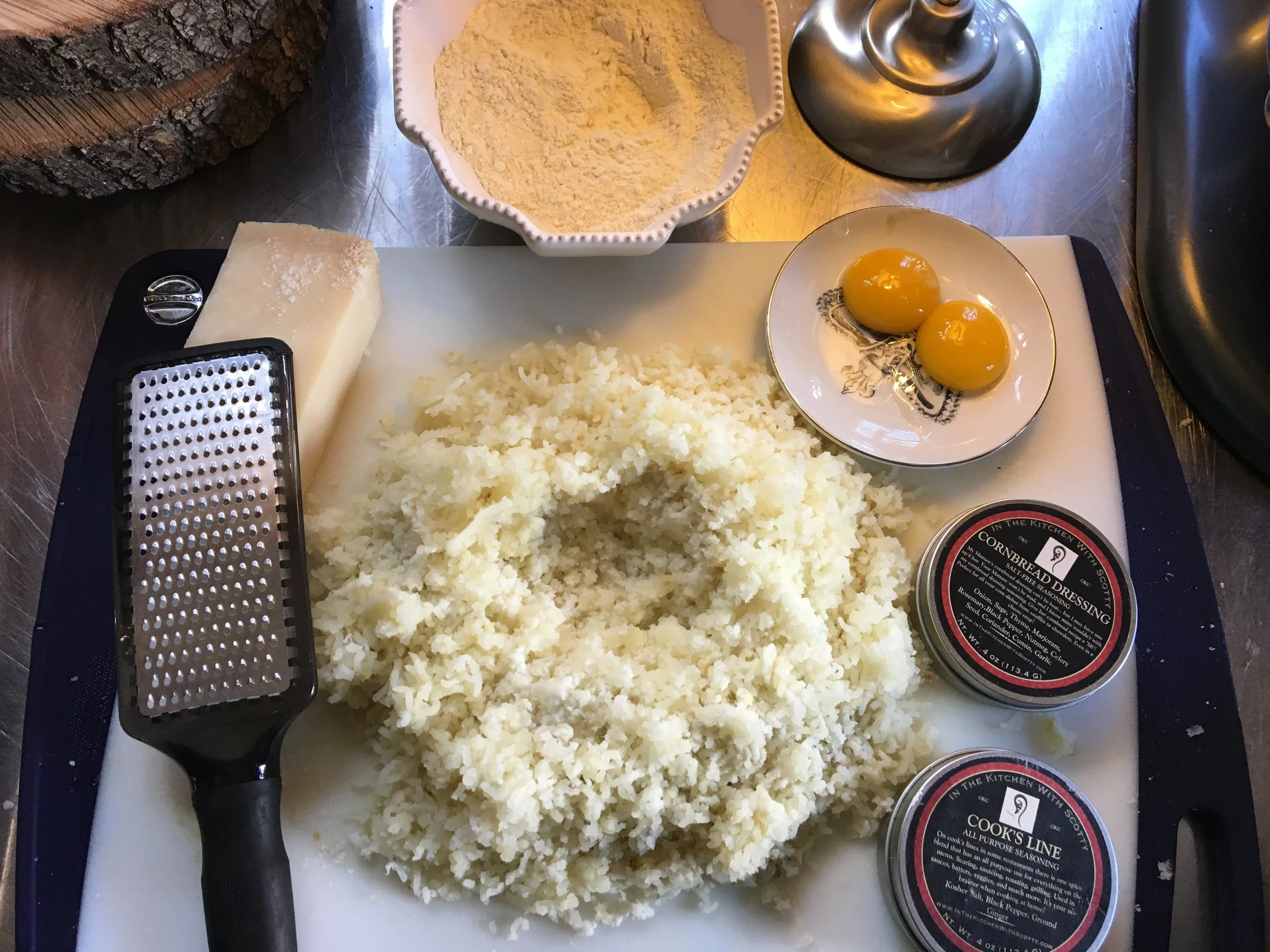The potatoes are riced, and ingredients at the ready! 