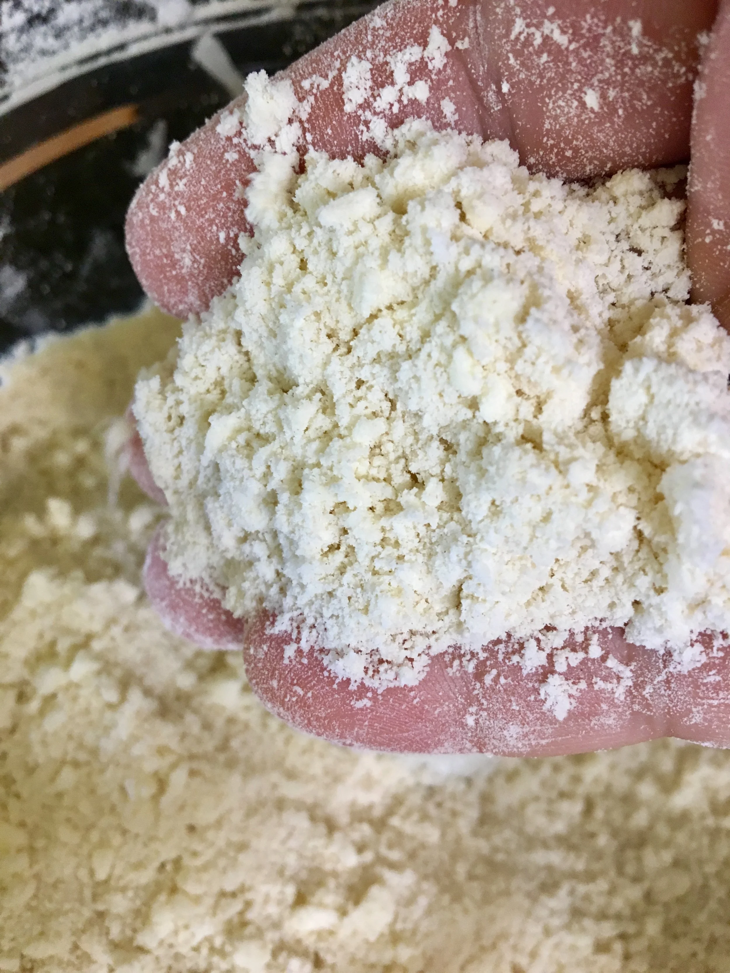 Pulse the shortening and butter along with the flour resembling a coarse meal. 