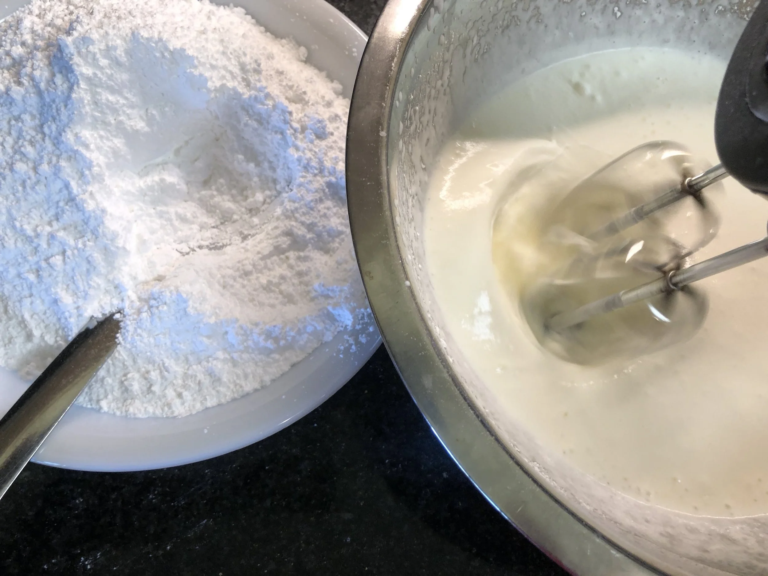 Whipping the cream portion for the chantilly Cream