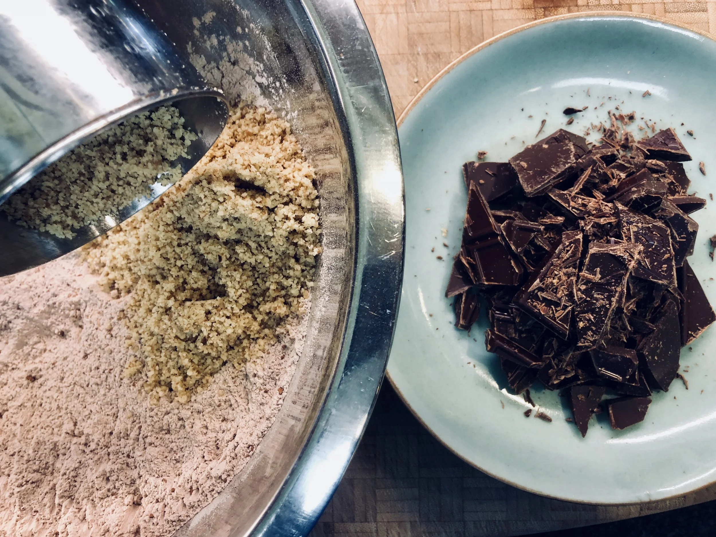 Ground walnuts, and double chocolate... pretty awesome to me! 