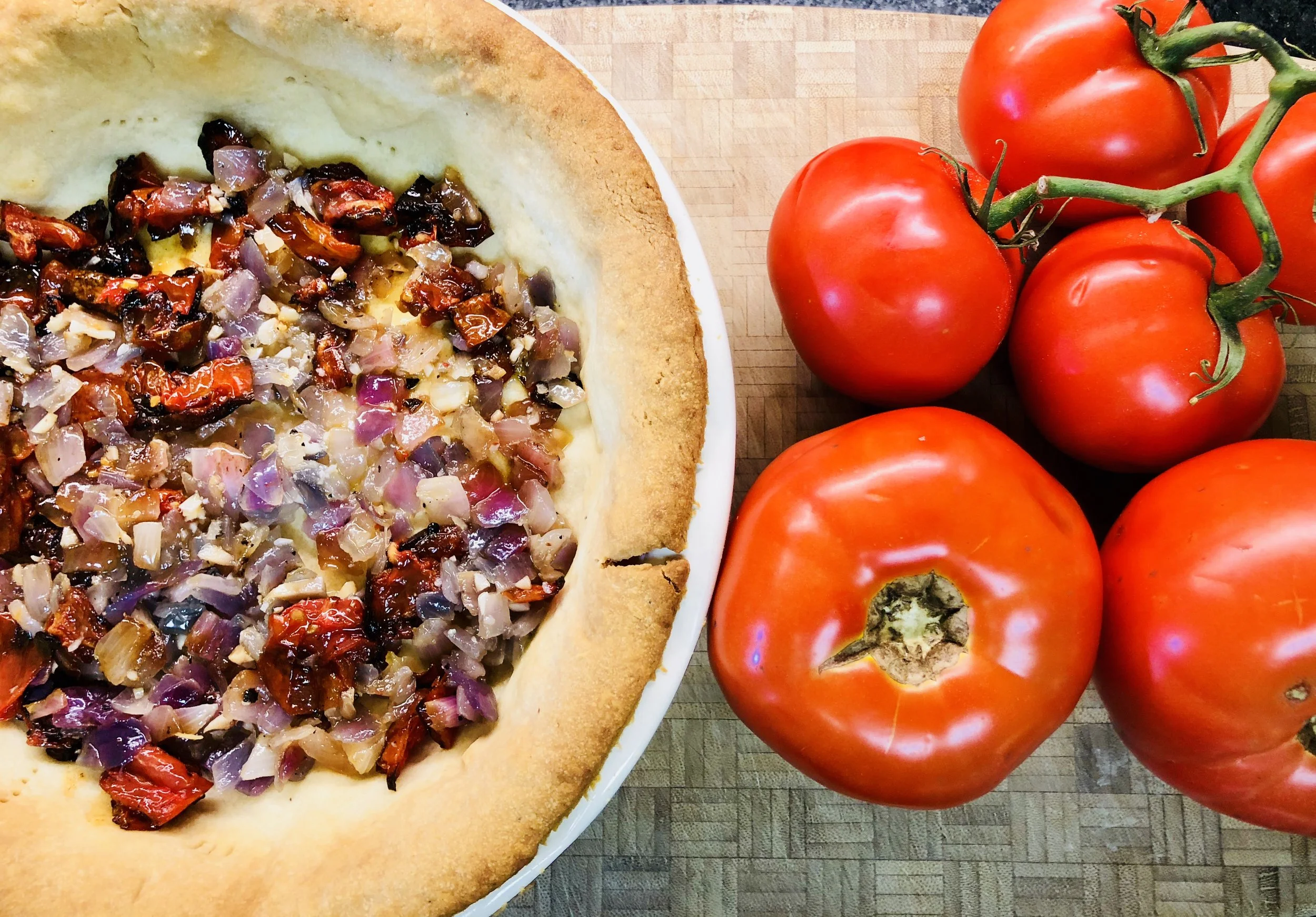 Roasted tomatoes with the sautéed red onion, garlic, and thyme