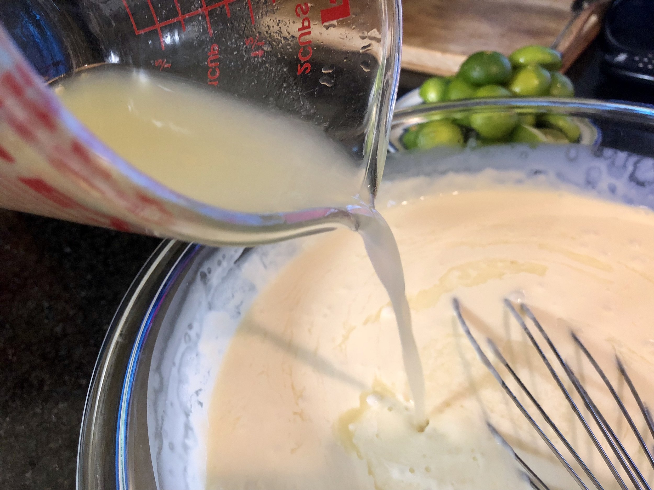 Add the fresh key lime juice and watch the mixture thicken!