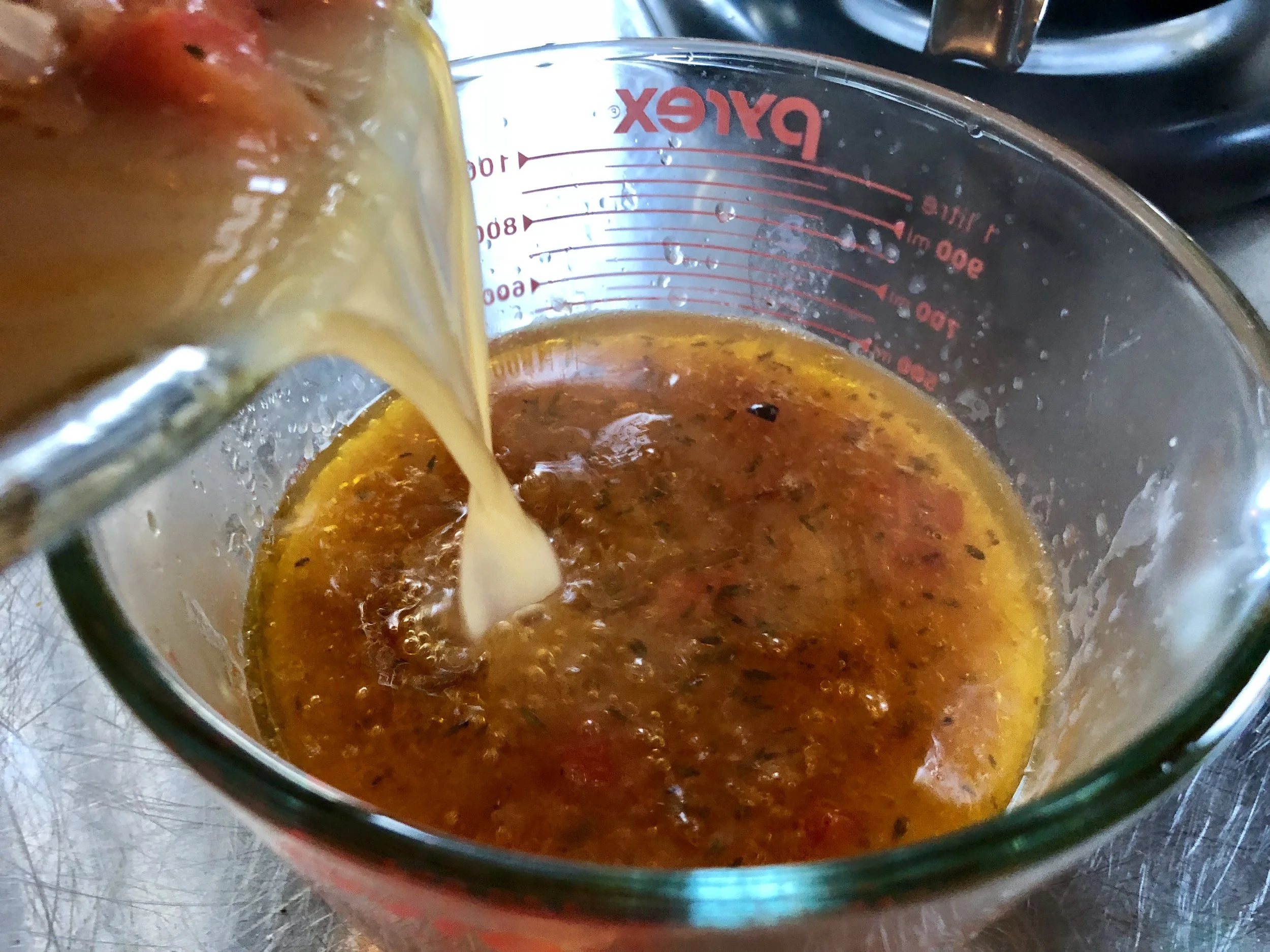 After cooking pour out the cooking liquid into a liquid measuring cup.