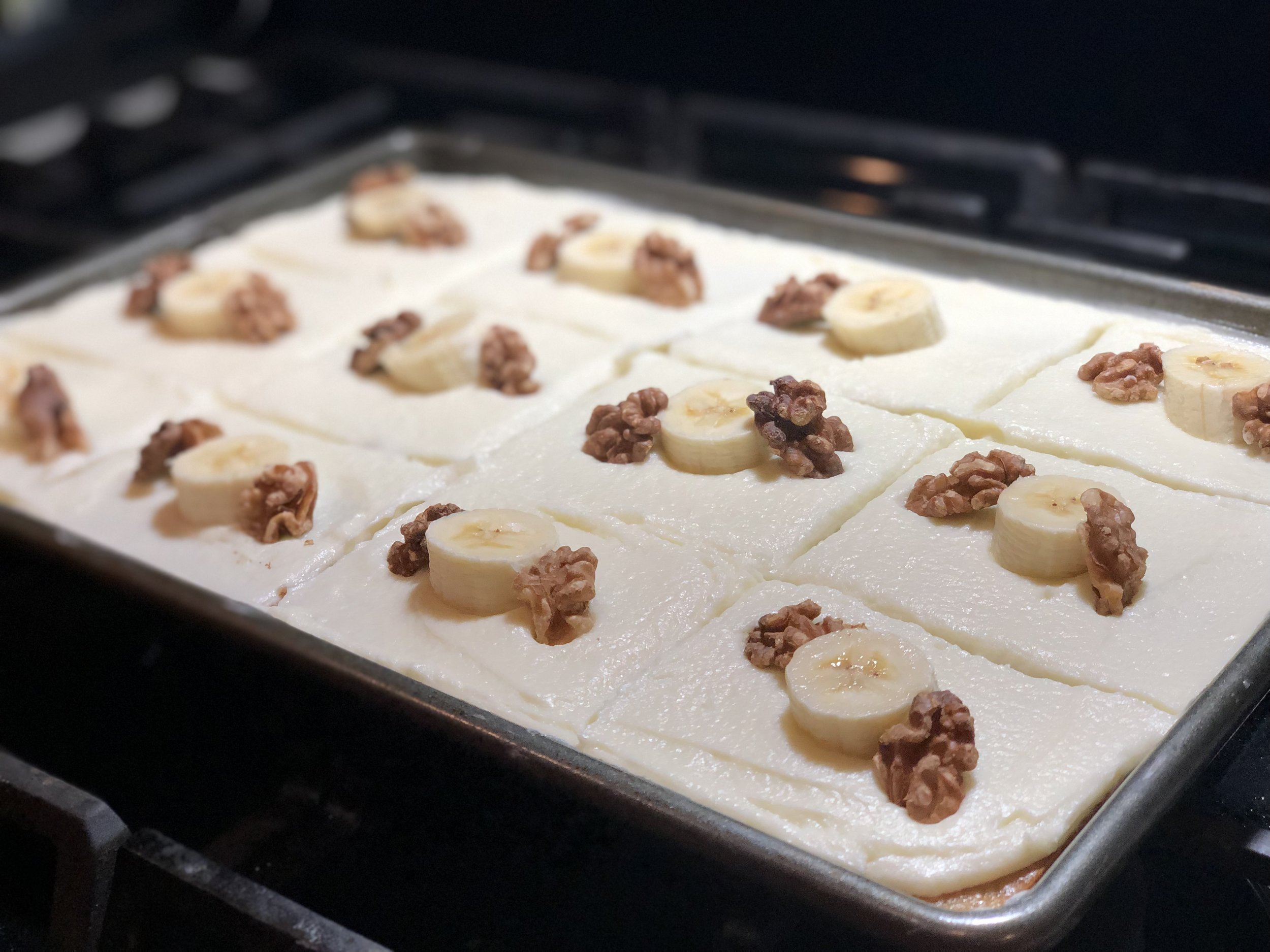 Winter weather won’t get me down…. Scotty’s Banana (Half) Sheet Cake just came to town!