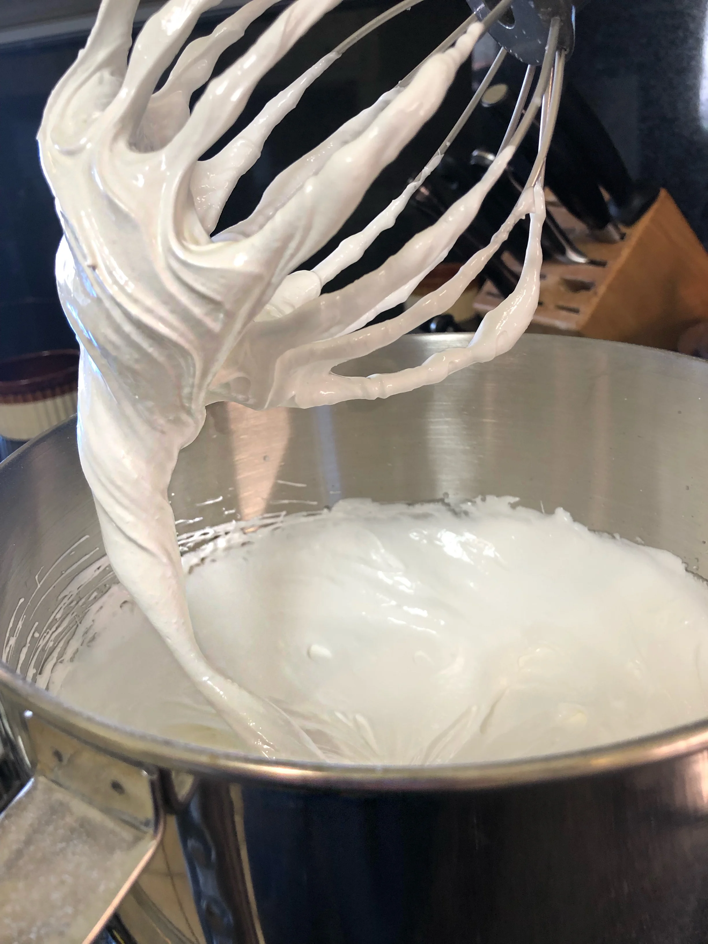 Stiff and glossy meringue.