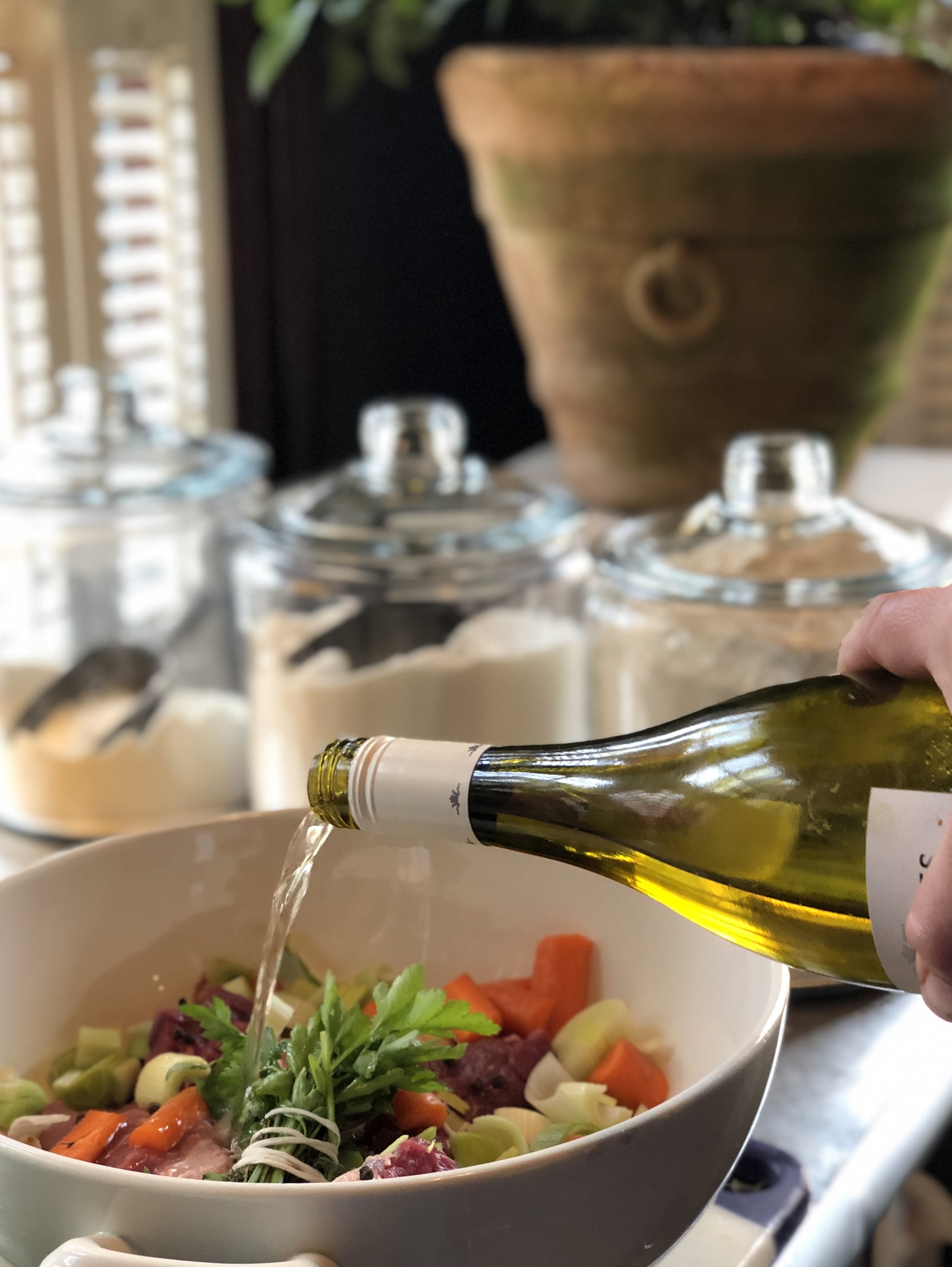Marinate overnight in wine.