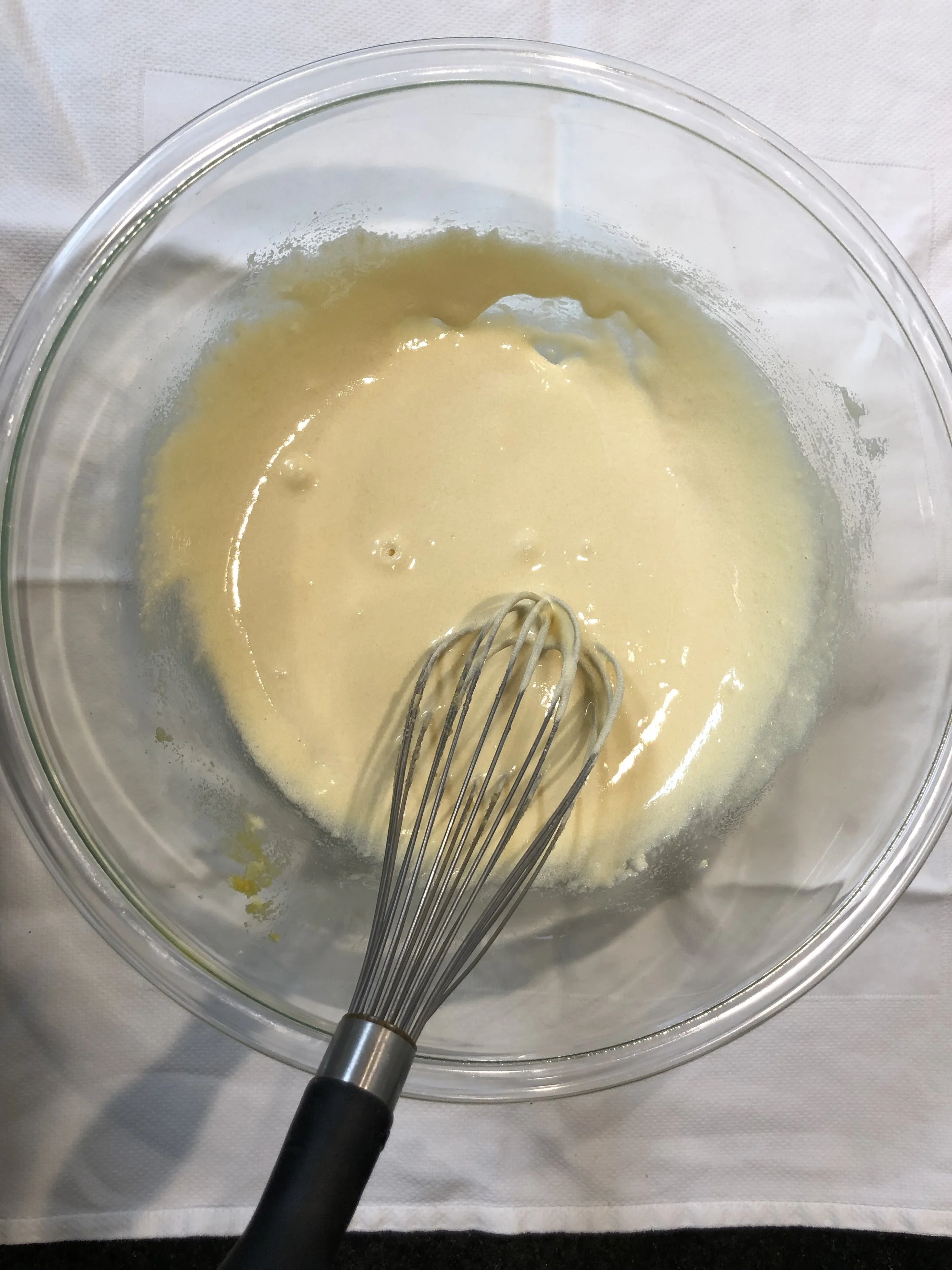 Beat the yolks, sugar, salt, and vanilla, until light and creamy.