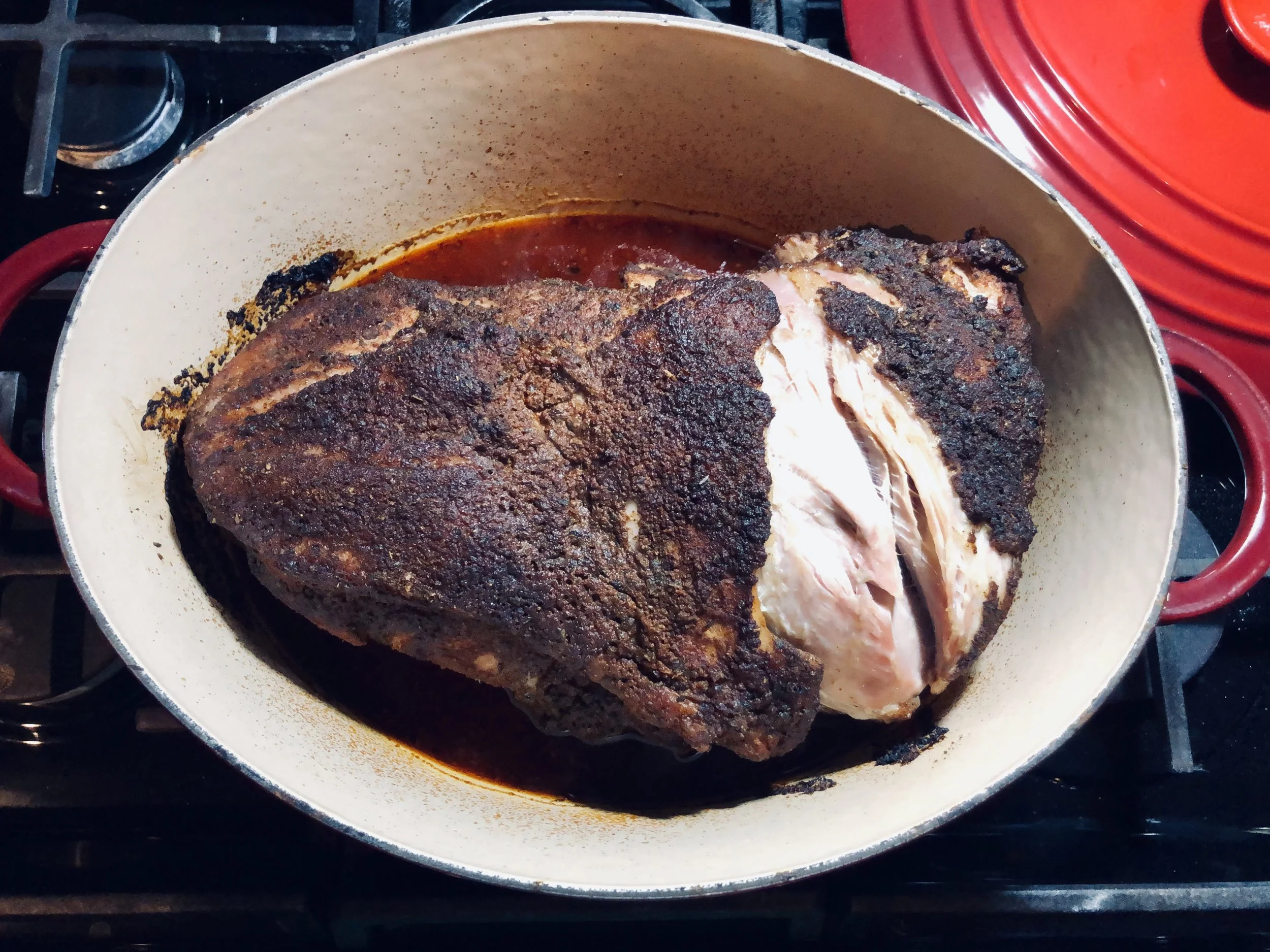 Three and a half to four hours later, a perfectly seasoned and tender pork roast.