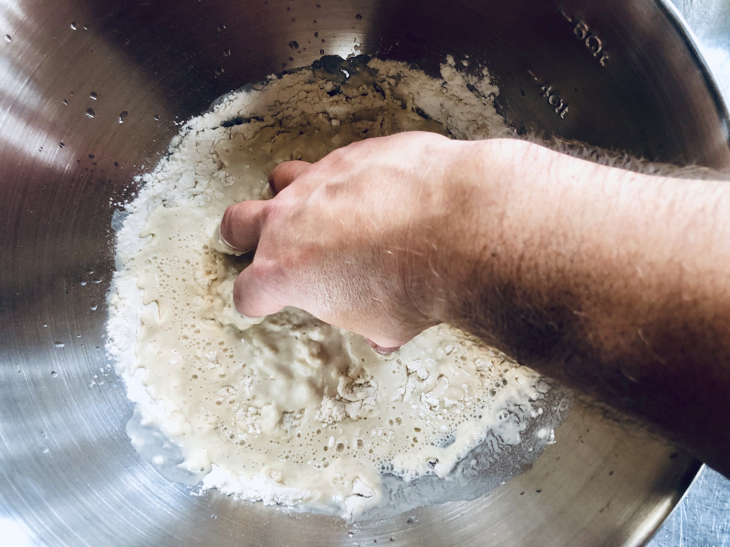 Mix to a wet sticky (shaggy) dough