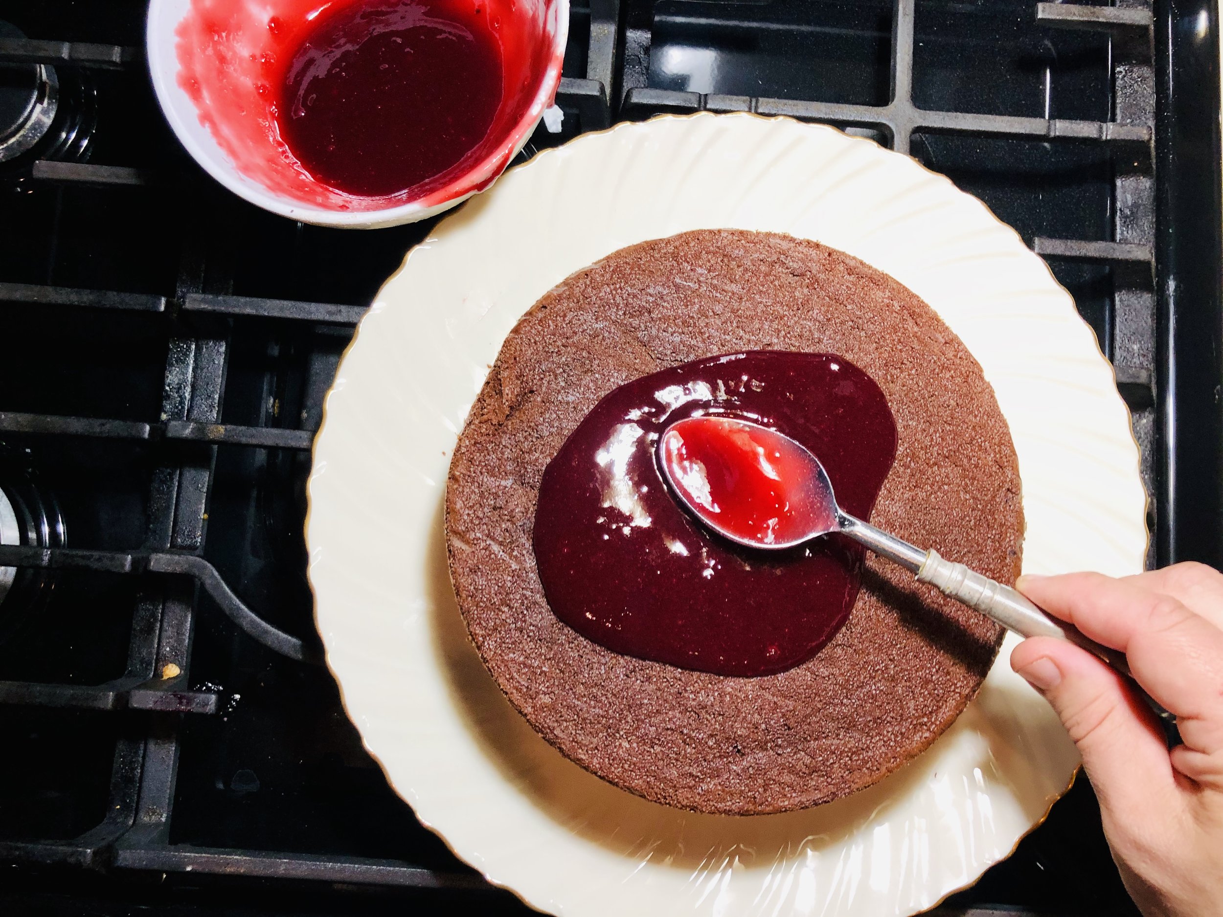 I typically prefer layering my Devil’s Food Cake with Raspberry Jam. If you prefer frosting, double the Chocolate Fudge Frosting recipe.
