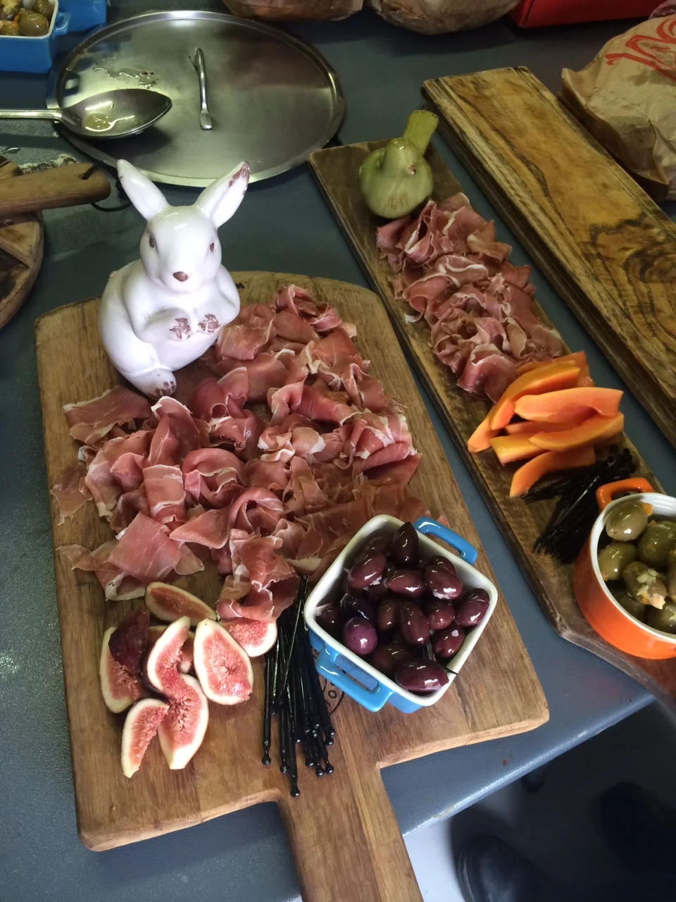 Camp Orchards - Parma ham on wooden boards.JPG