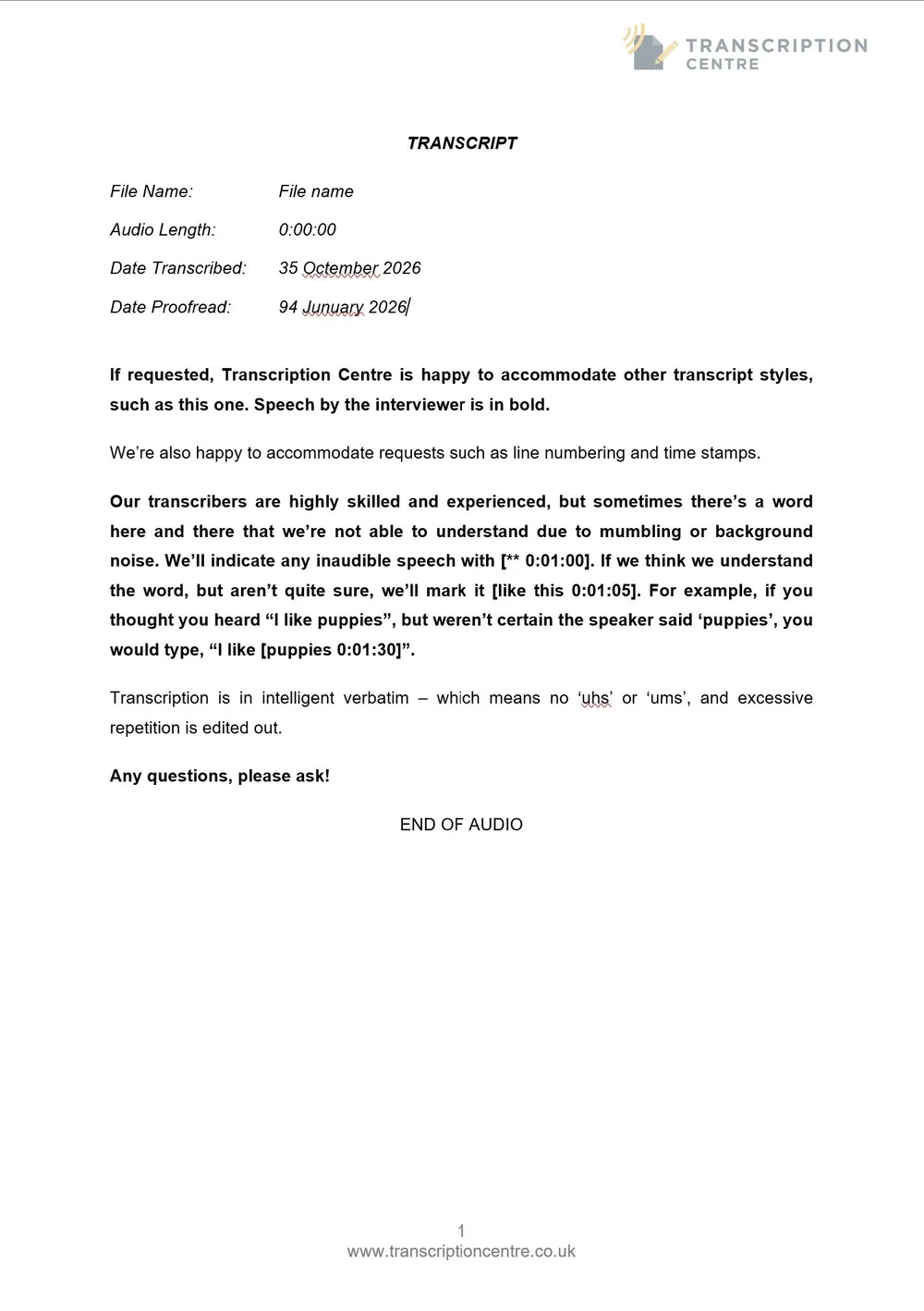 Example transcript templates - Transcription Centre