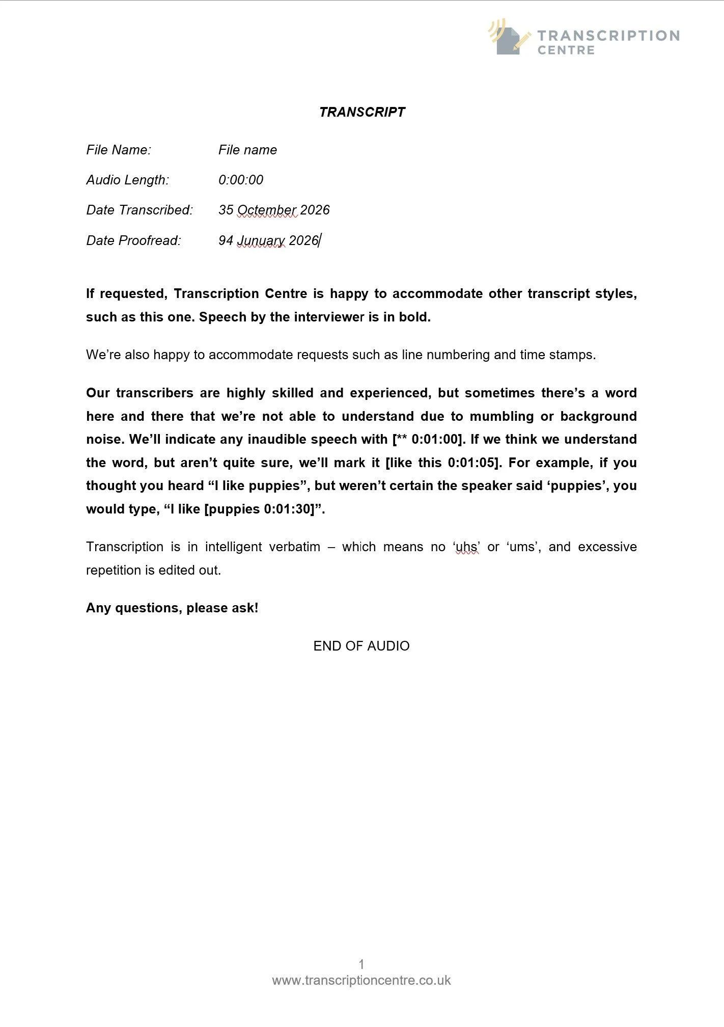 Example transcript templates - Transcription Centre