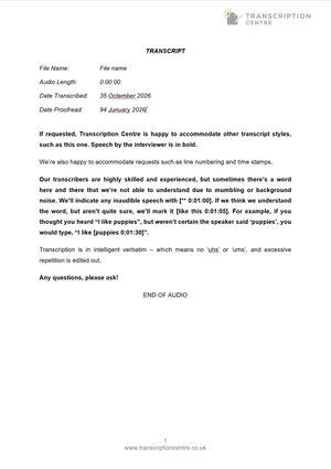 Example transcript templates - Transcription Centre