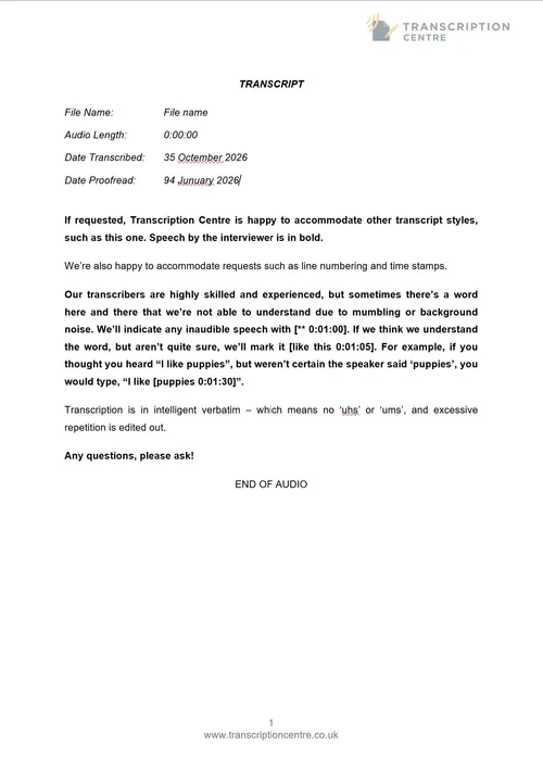 Example transcript templates - Transcription Centre