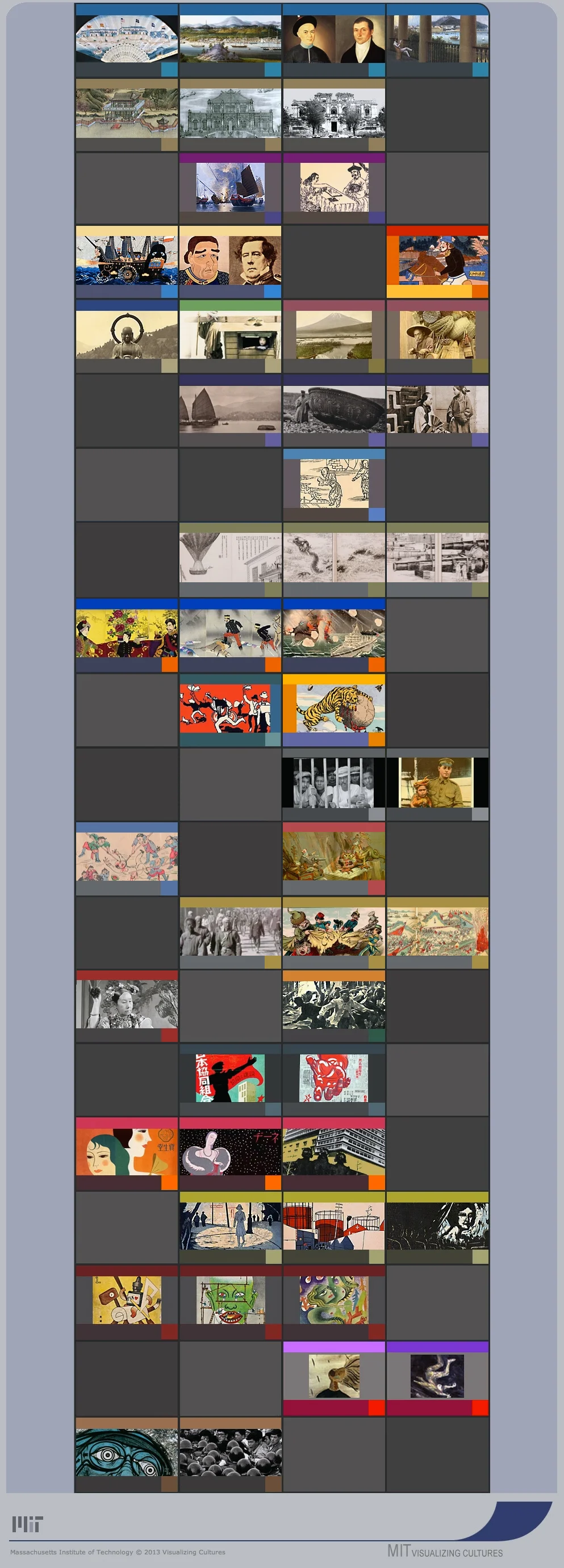 MIT Visualizing Cultures, units menu for the project on MIT OpenCourseWare. These units focus primarily on the emergence of Japan and China in the modern world.