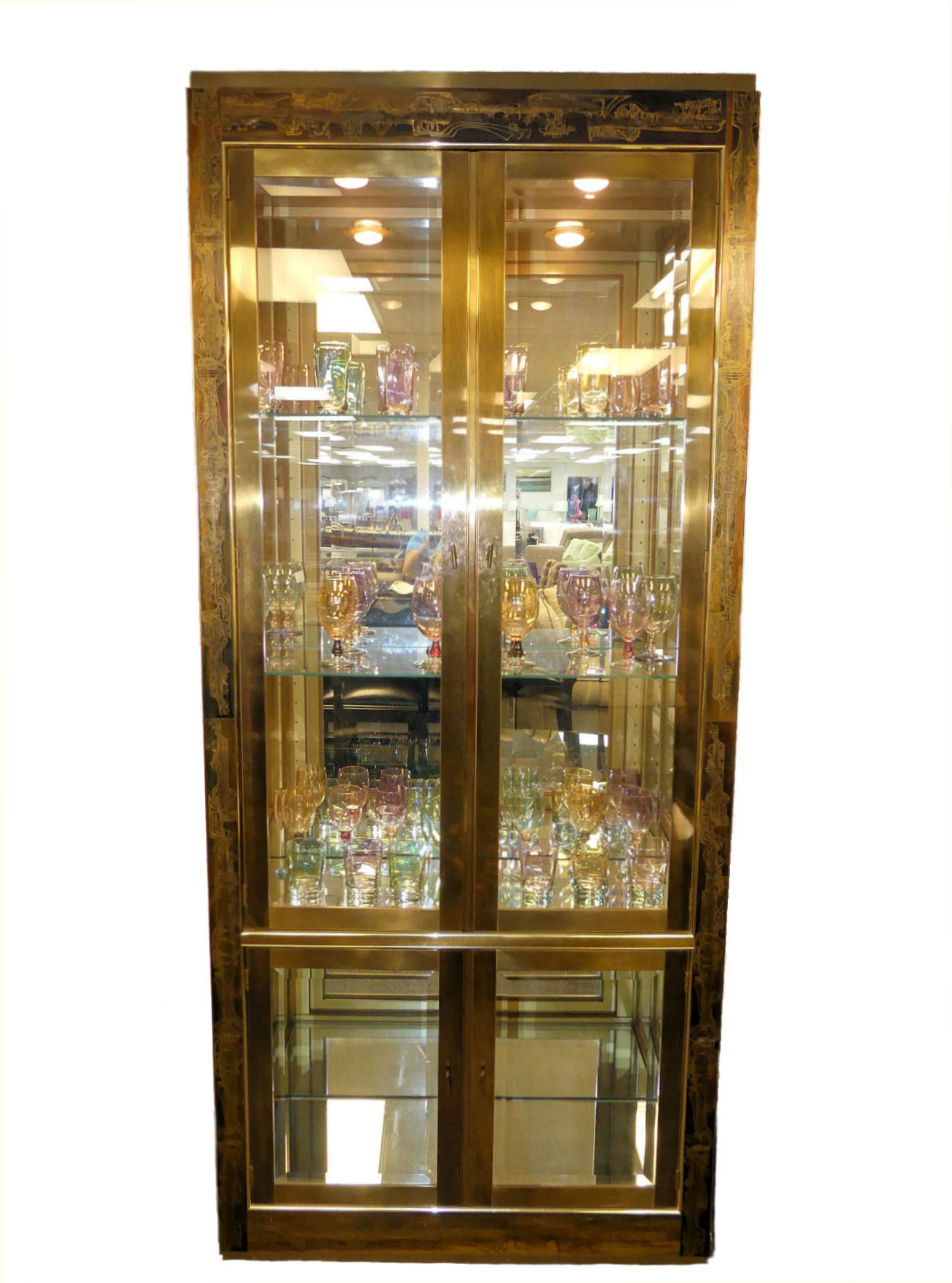 SOLD Mastercraft Etched Brass Curio Display Cabinet
