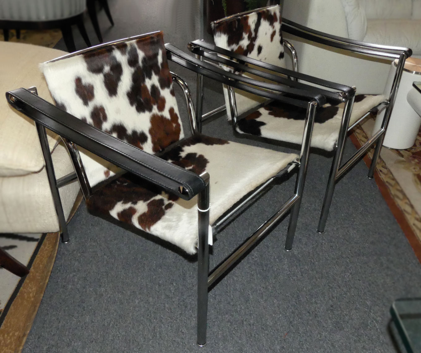 SOLD Pair of 2 Cassina Le Corbusier LC1 Hid-On Leather Chairs