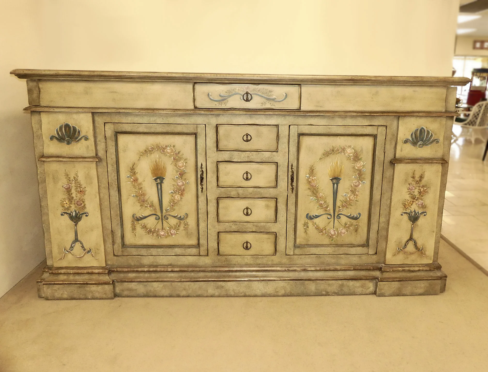 SOLD Hand Painted Sideboard . Buffet . Credenza