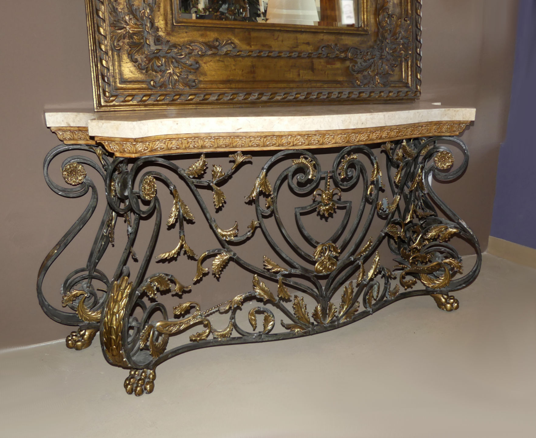 SOLD Maitland Smithe Marble Top Iron and Brass Console Table