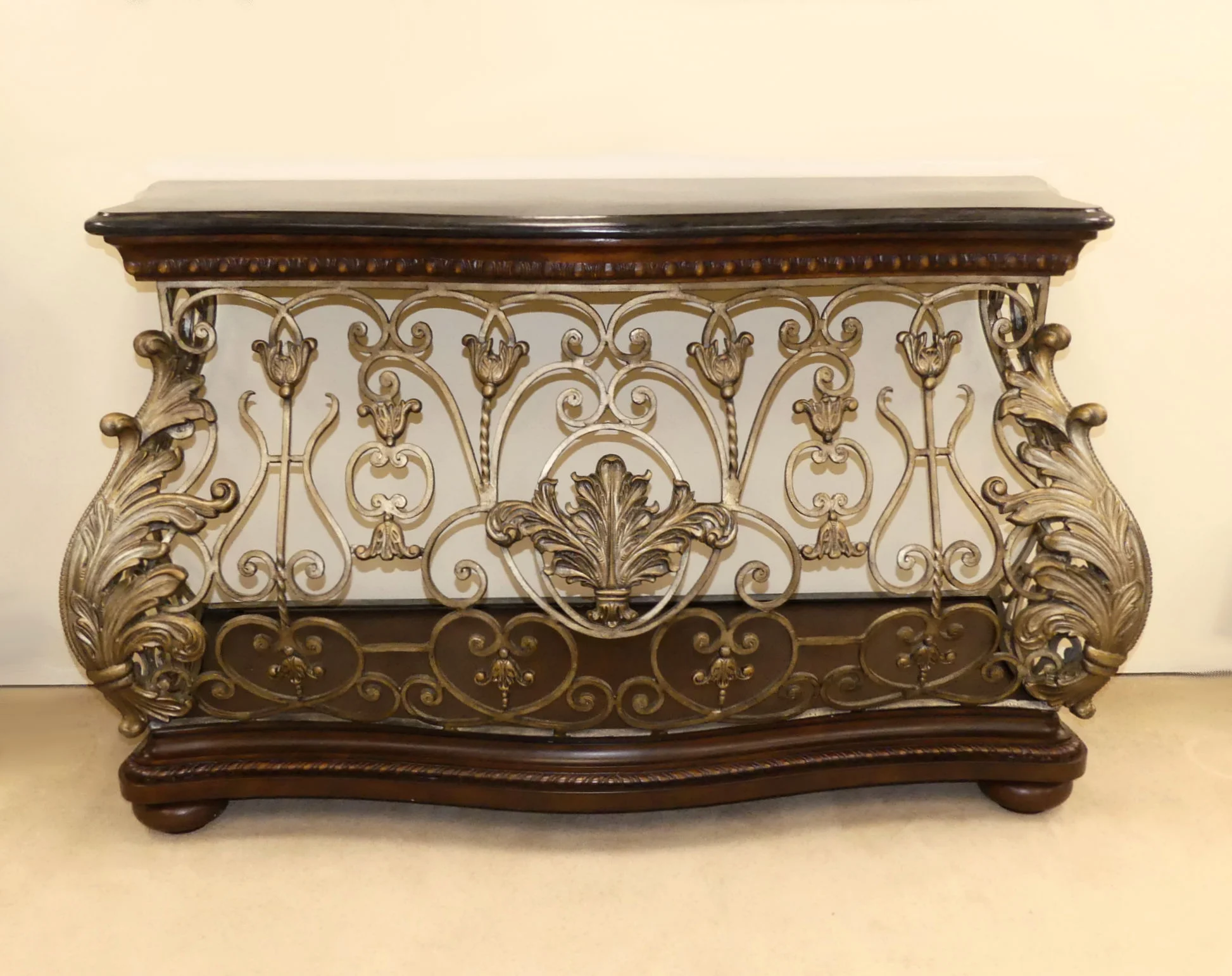 SOLD Pulaski Bombe Style Marble Top Iron Console Table