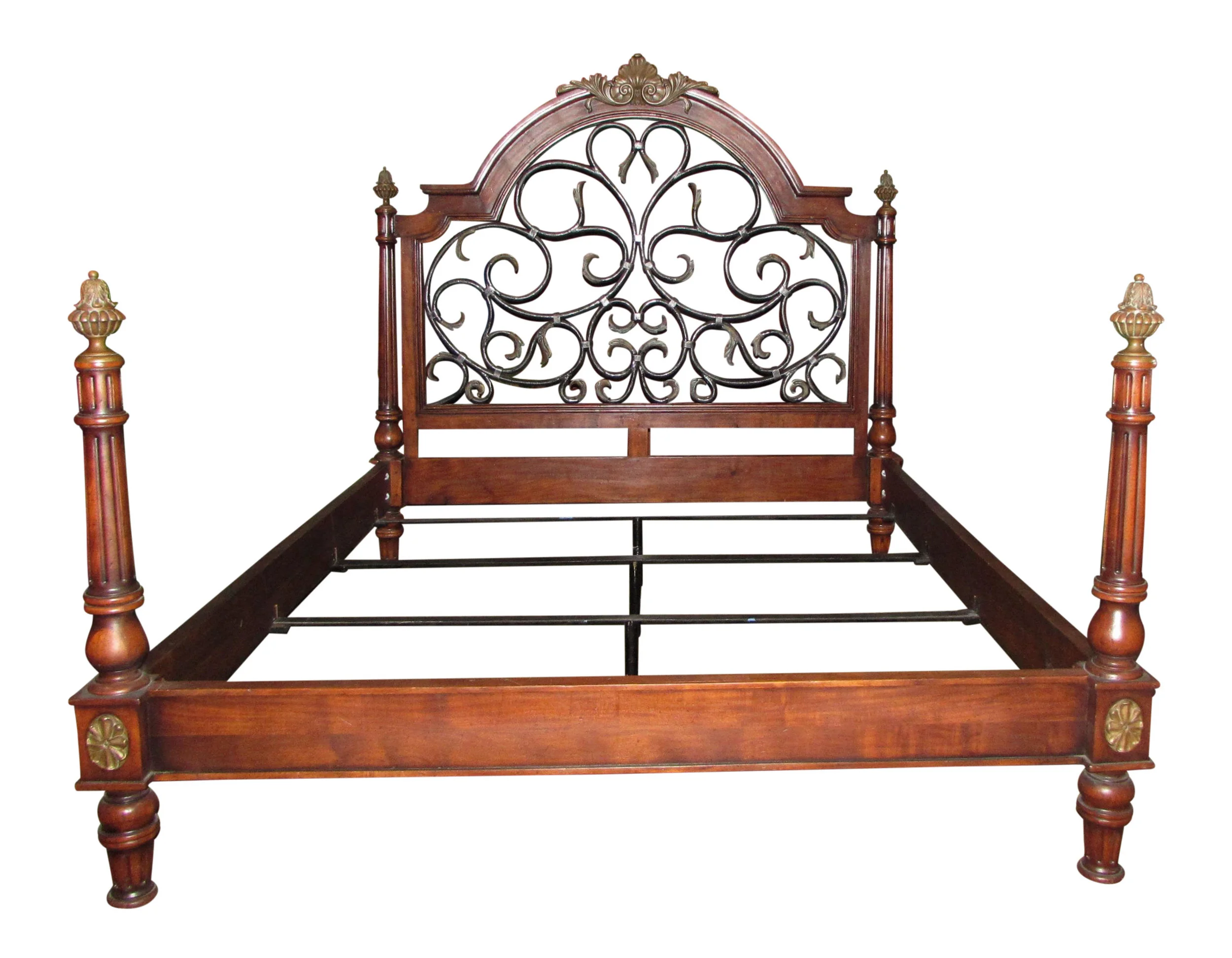 SOLD Mahogany Iron & Brass California King Poster Bed Showroom Floor Sample