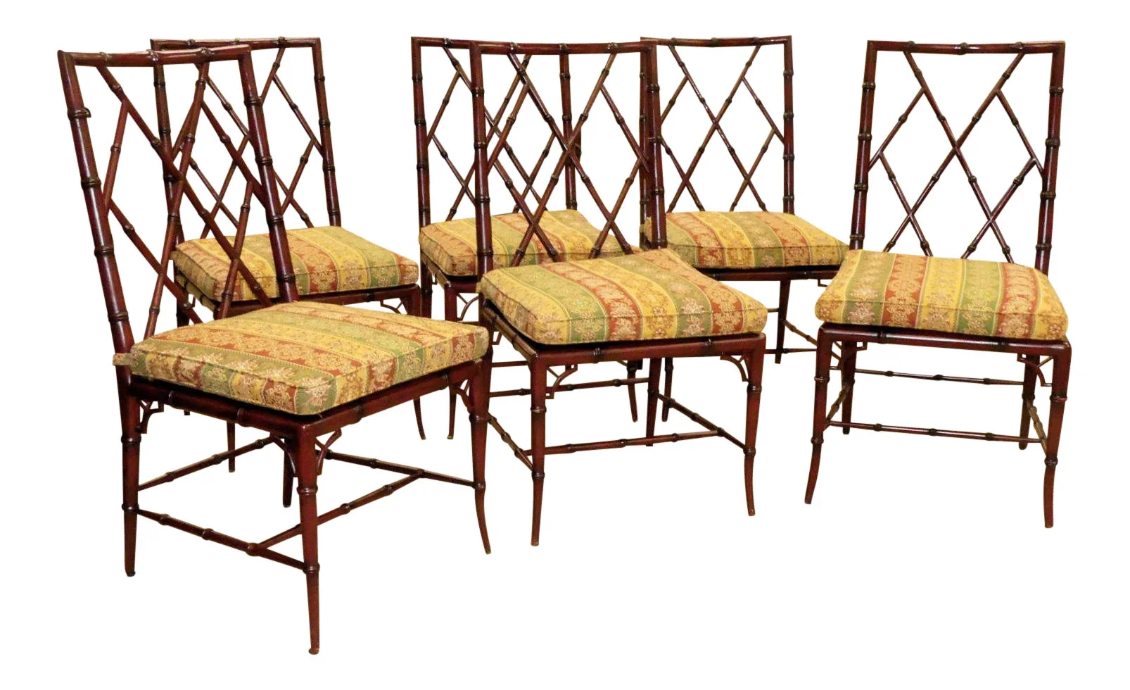 Sold Set of 6 - Woodbridge Furniture Carved Wood Faux Bamboo Brighton Side Chairs