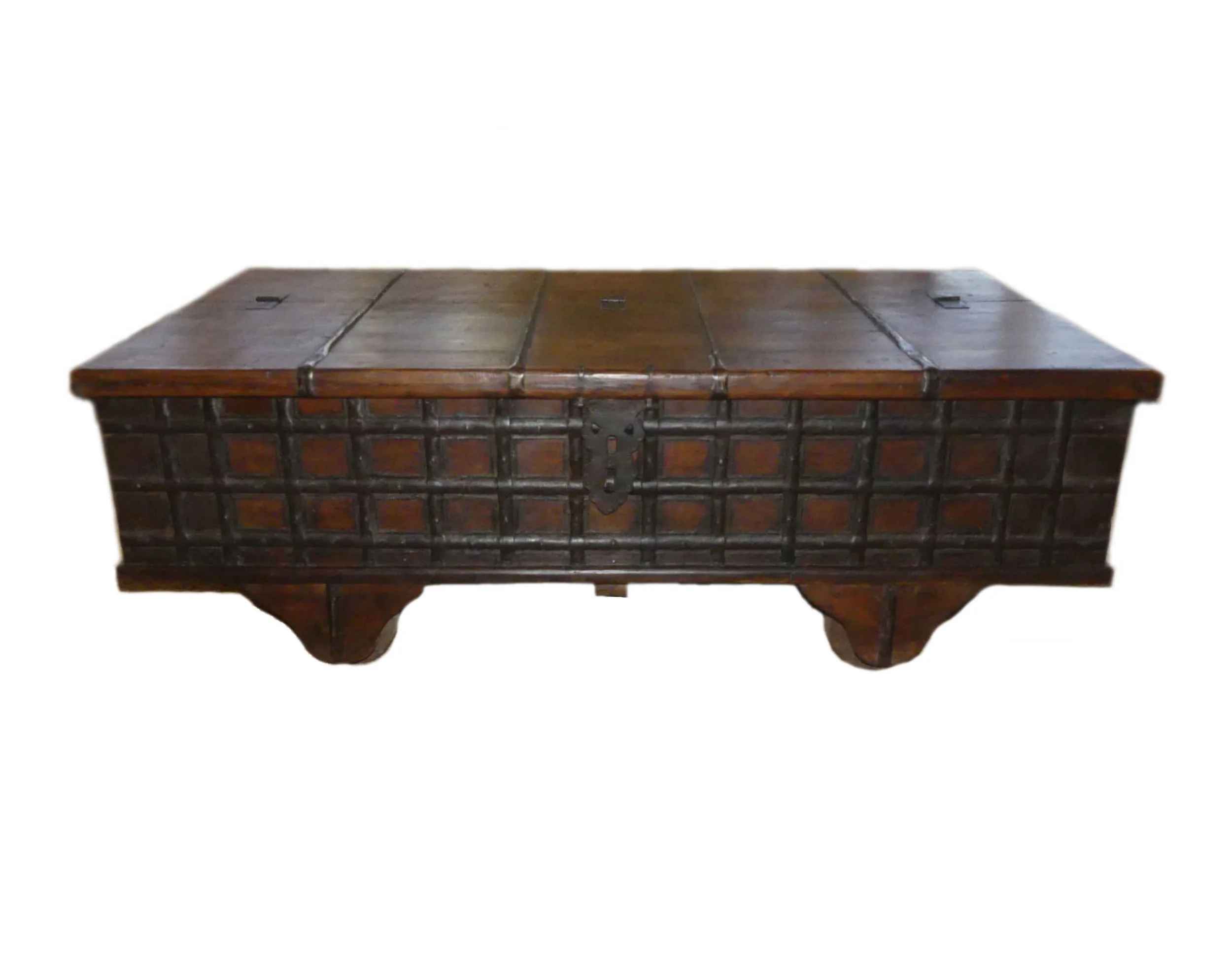 SOLD Wood & Iron Bend Pitara Storage Coffee Table on Wheels