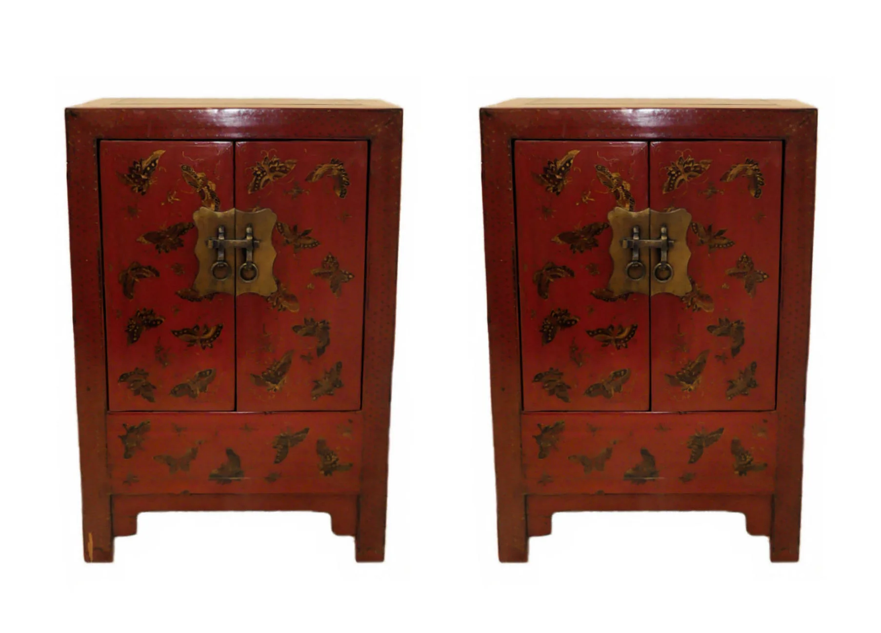 SOLD Pair of Paint Decorated Asian Chinoiserie Nightstands or End Tables