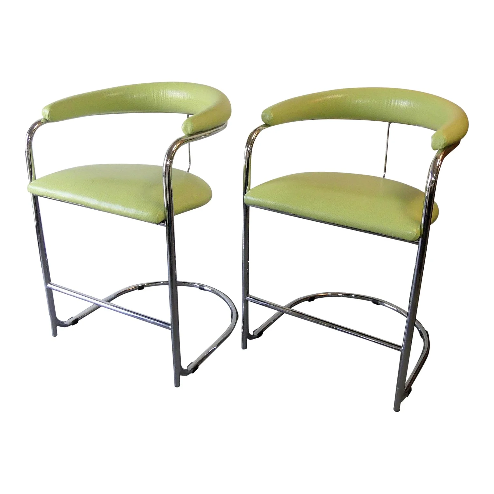 SOLD Pair of 2 Anton Lorenz for Thonet Tubular Chromed Steel Counter Stools