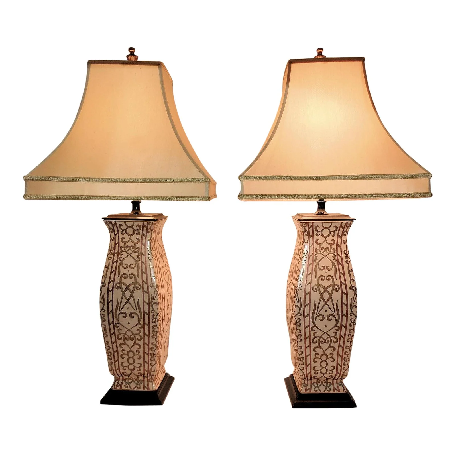 SOLD Pair of 2 John Richard Painted Porcelain Lamps