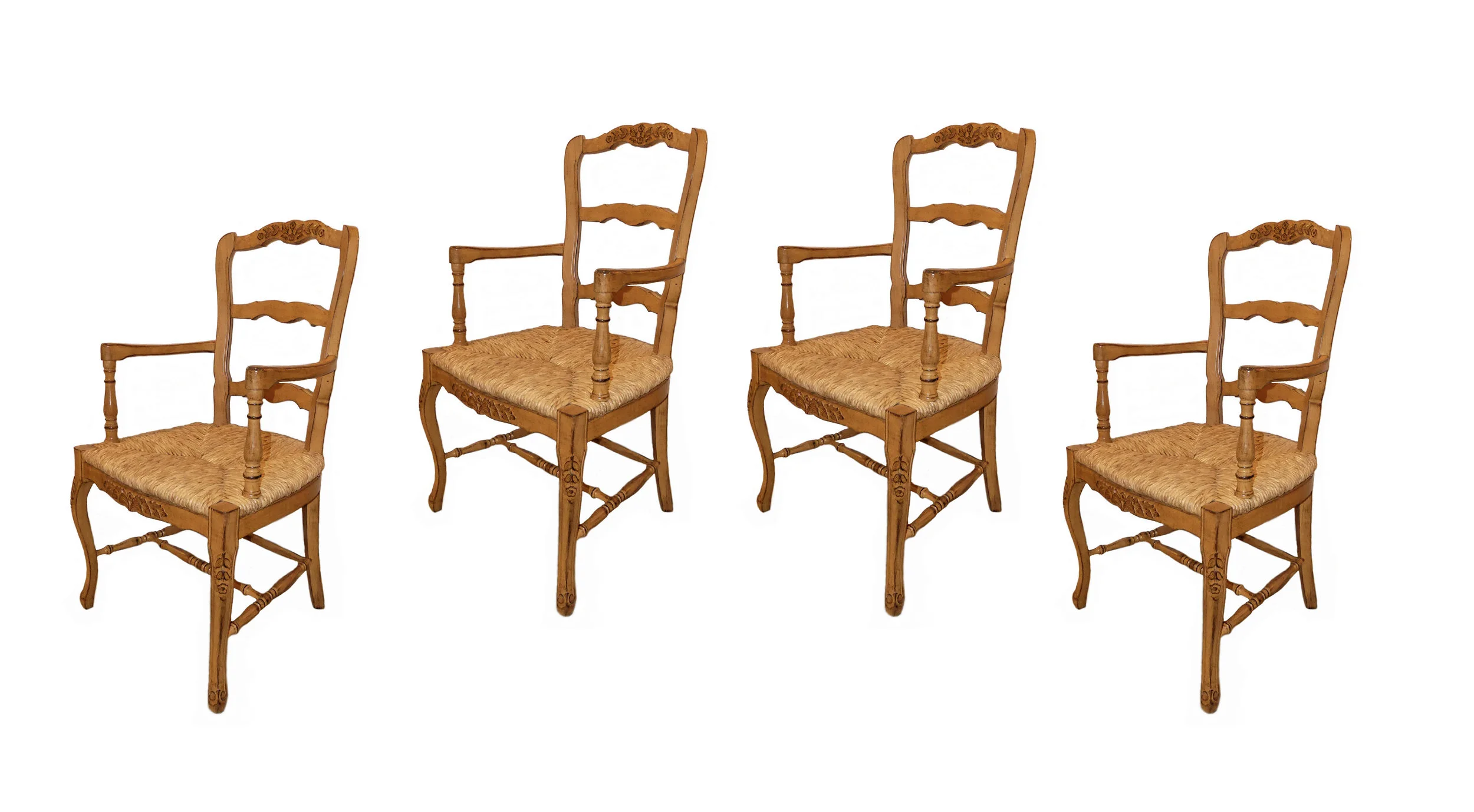 SOLD Carved Wood French Country Rush Seat Dining Armchairs