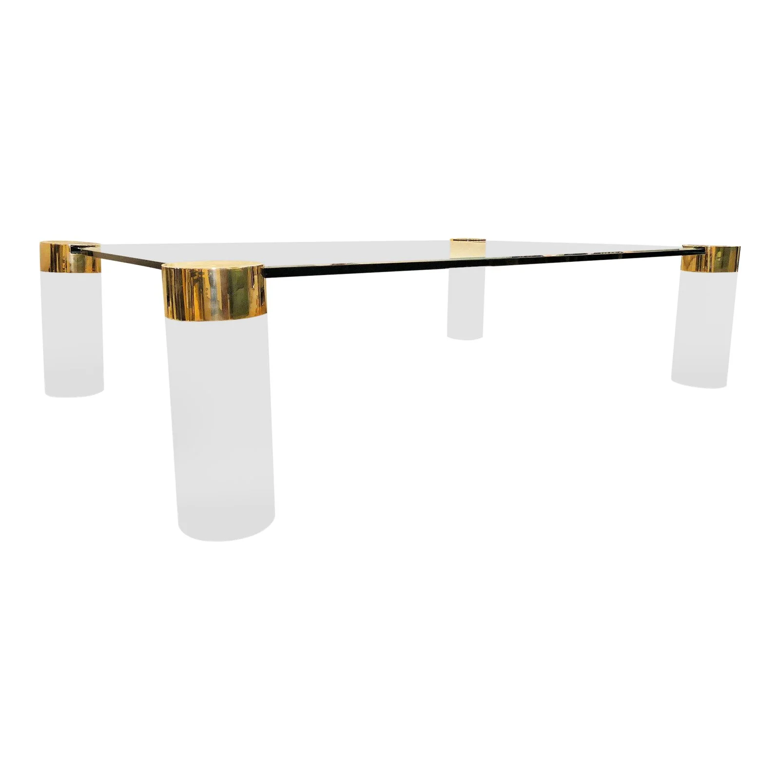 SOLD Lion in Frost Coffee Table with 4 Columnar Lucite and Brass Legs