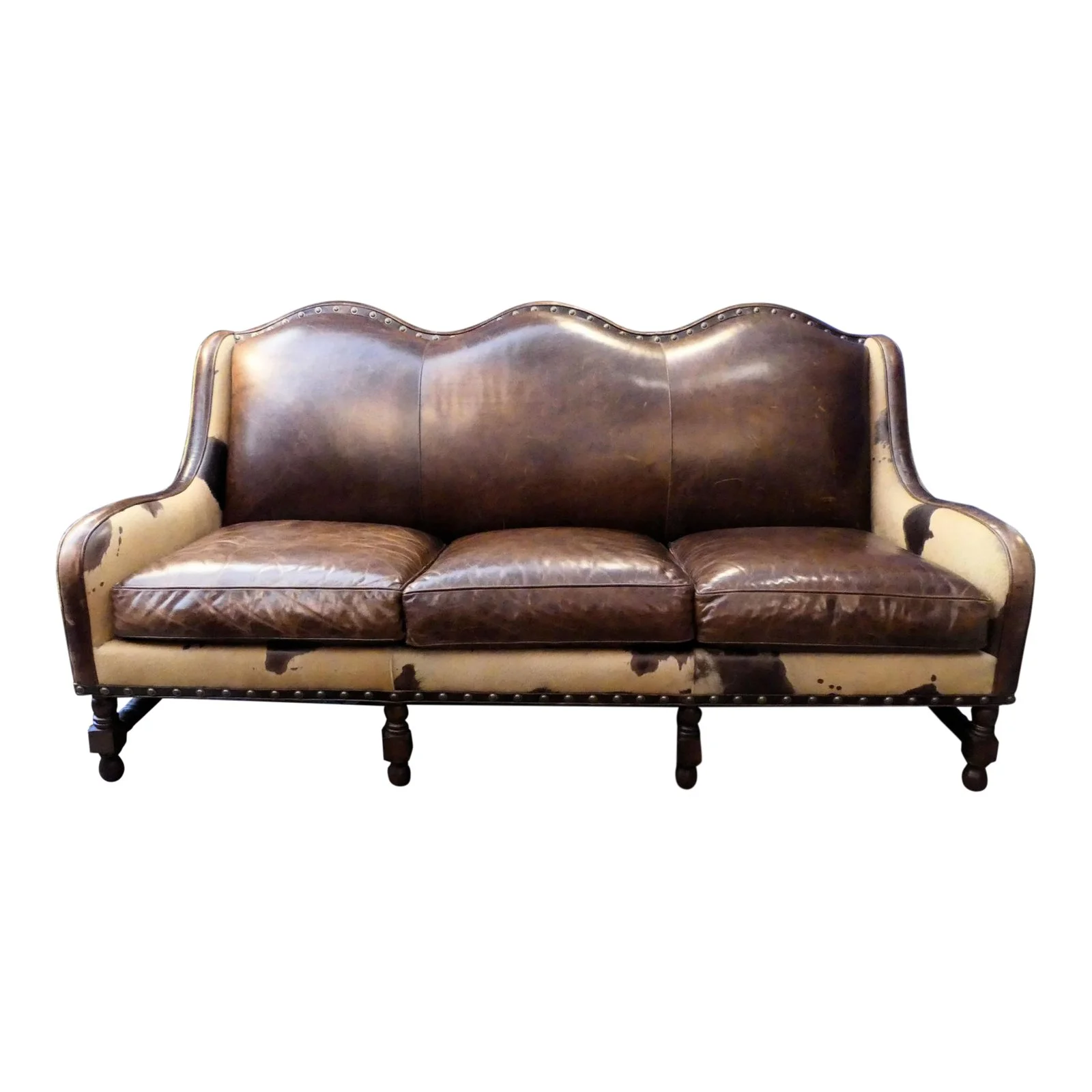 SOLD Hancock and Moore Rustic Leather and Hair-On Hide Sofa