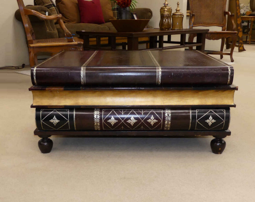 Leather Stacked Book Coffee Table, in the Manor of Maitland-Smith