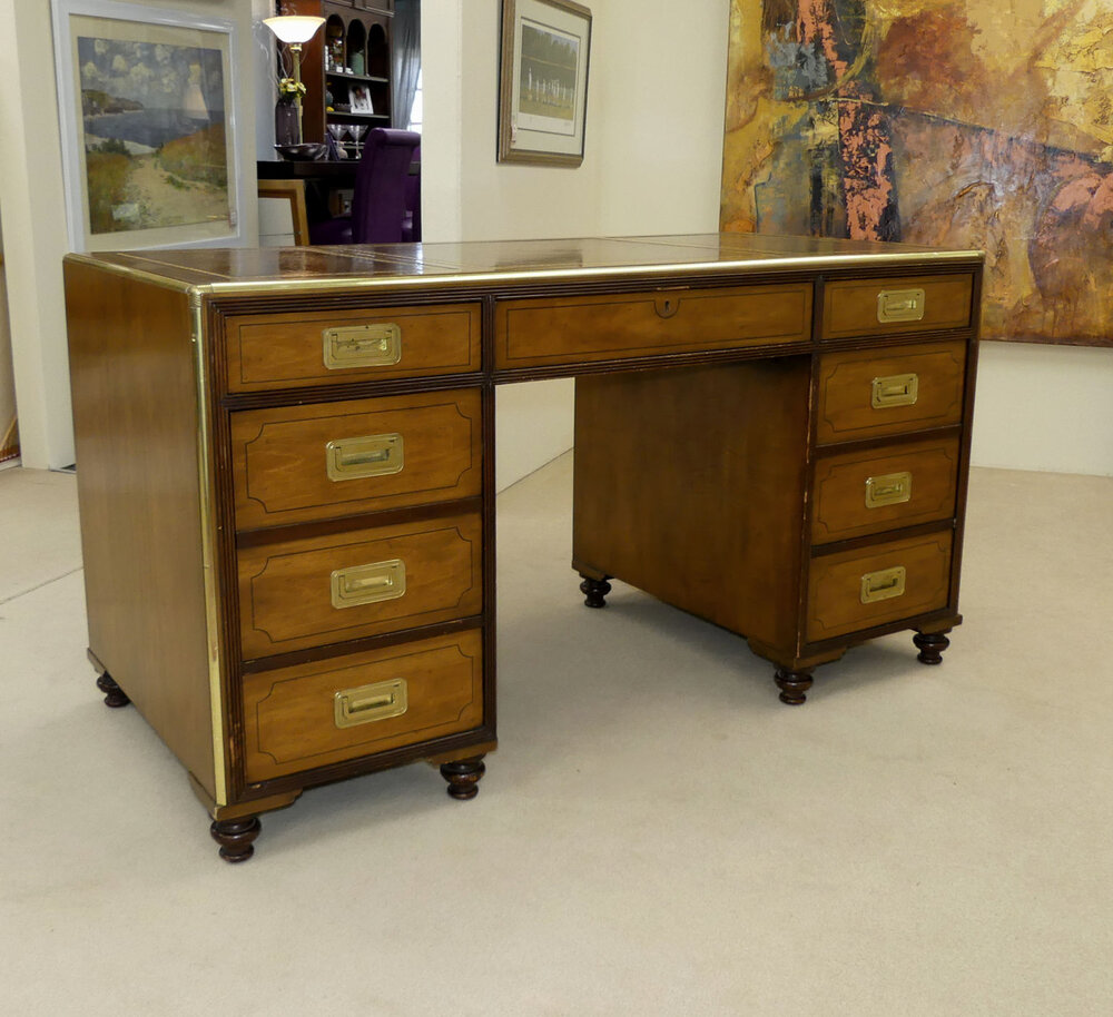 Encore Furniture Gallery-Theodore Alexander Leather Top Trunk Style  Campaign Desk
