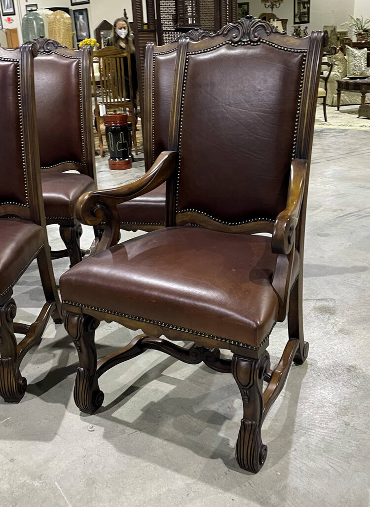 8 Henredon High Back Leather Dining Chairs, Tall Back Leather Dining Room Chairs