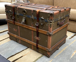 Large 19th Century Antique Wood & Canvas Steamer Trunk