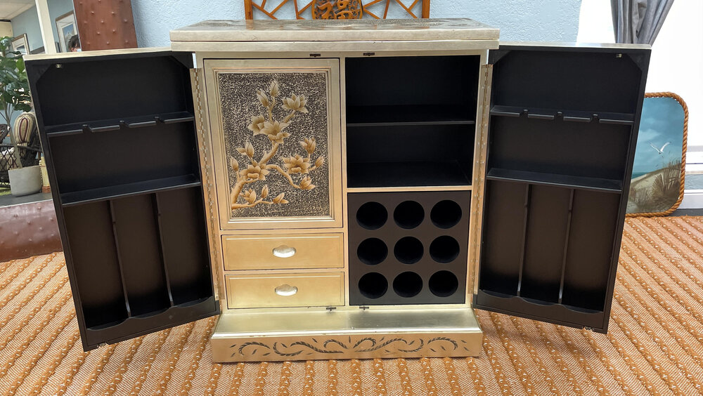 Encore Furniture Gallery-Silver Gilt Monkey Themed Bar Cabinet