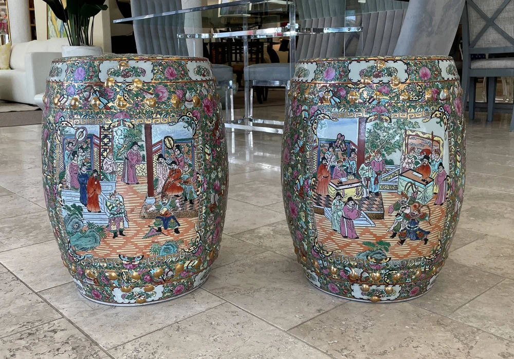 Encore Furniture Gallery-Pair Vintage Chinese Porcelain Famille