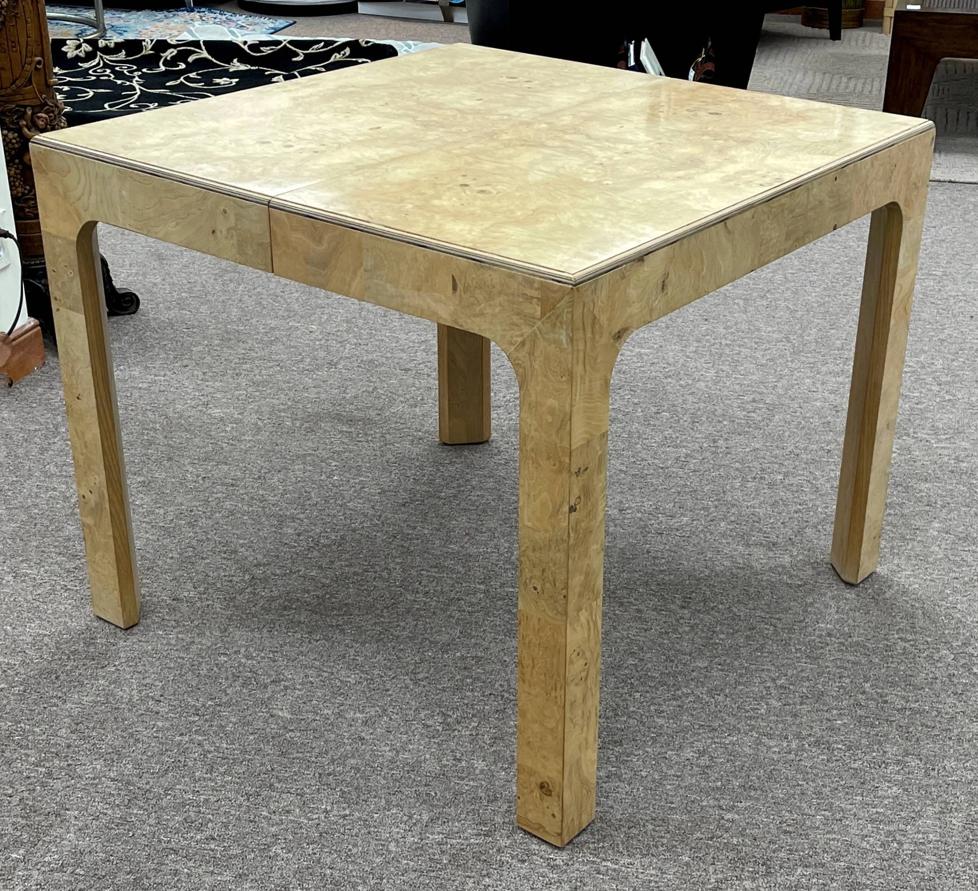 vintage-henredon-light-bookmatched-burl-game-card-table-parsons-table-rectangular-square-table 00.jpg