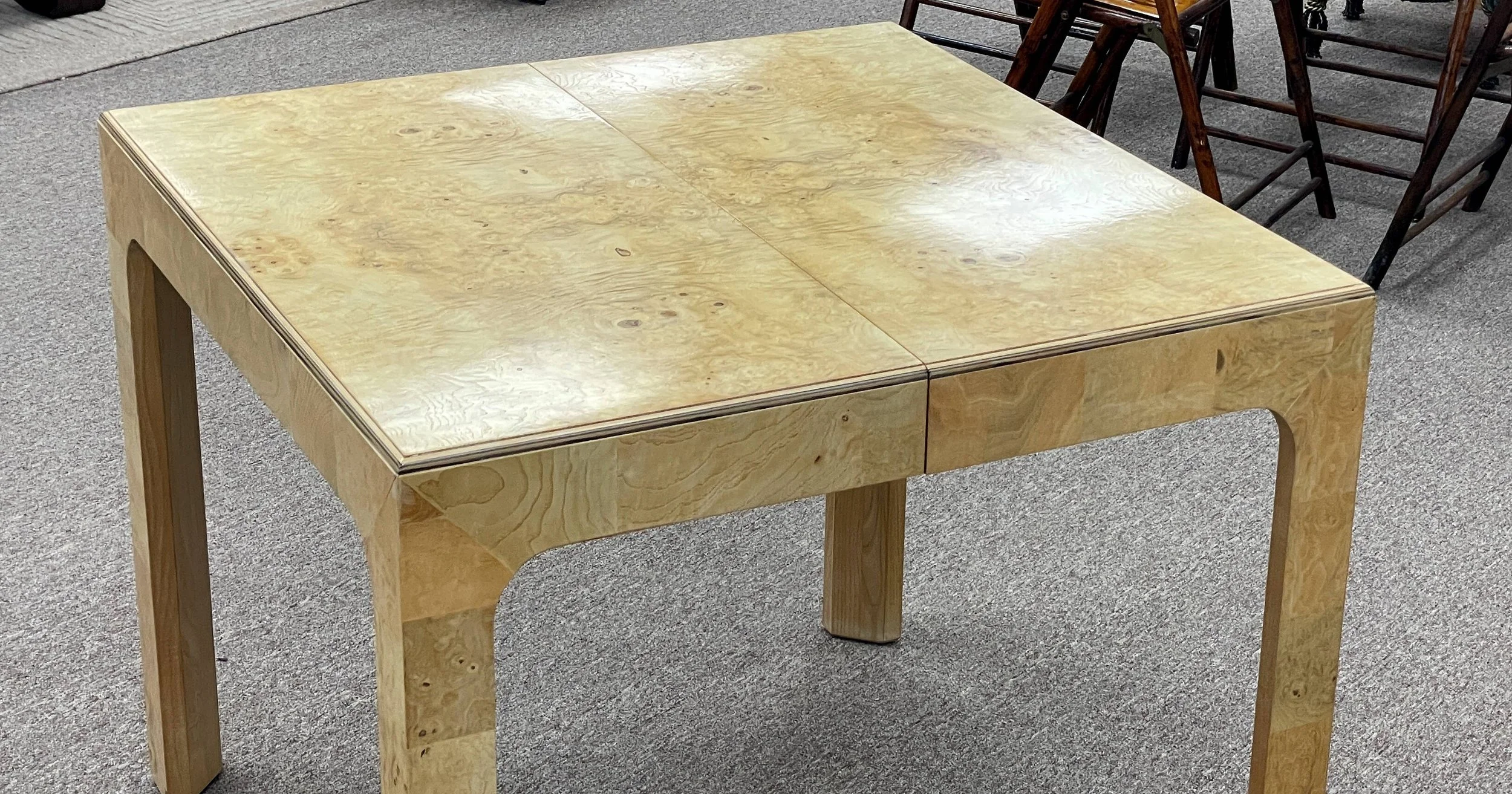 vintage-henredon-light-bookmatched-burl-game-card-table-parsons-table-rectangular-square-table 04.jpg