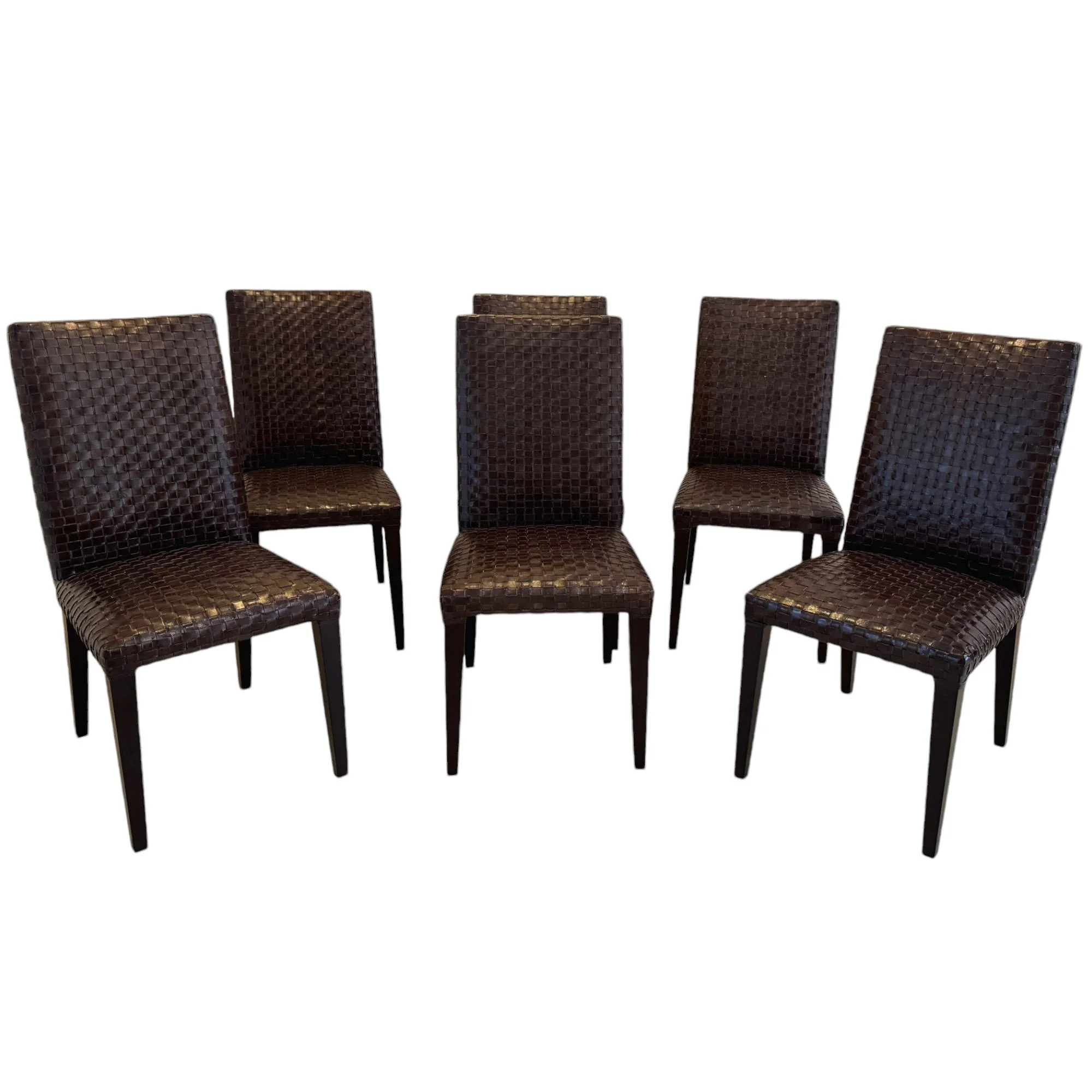 Encore Furniture Gallery-Set of 6 Italian Woven Leather Dining Chairs ...