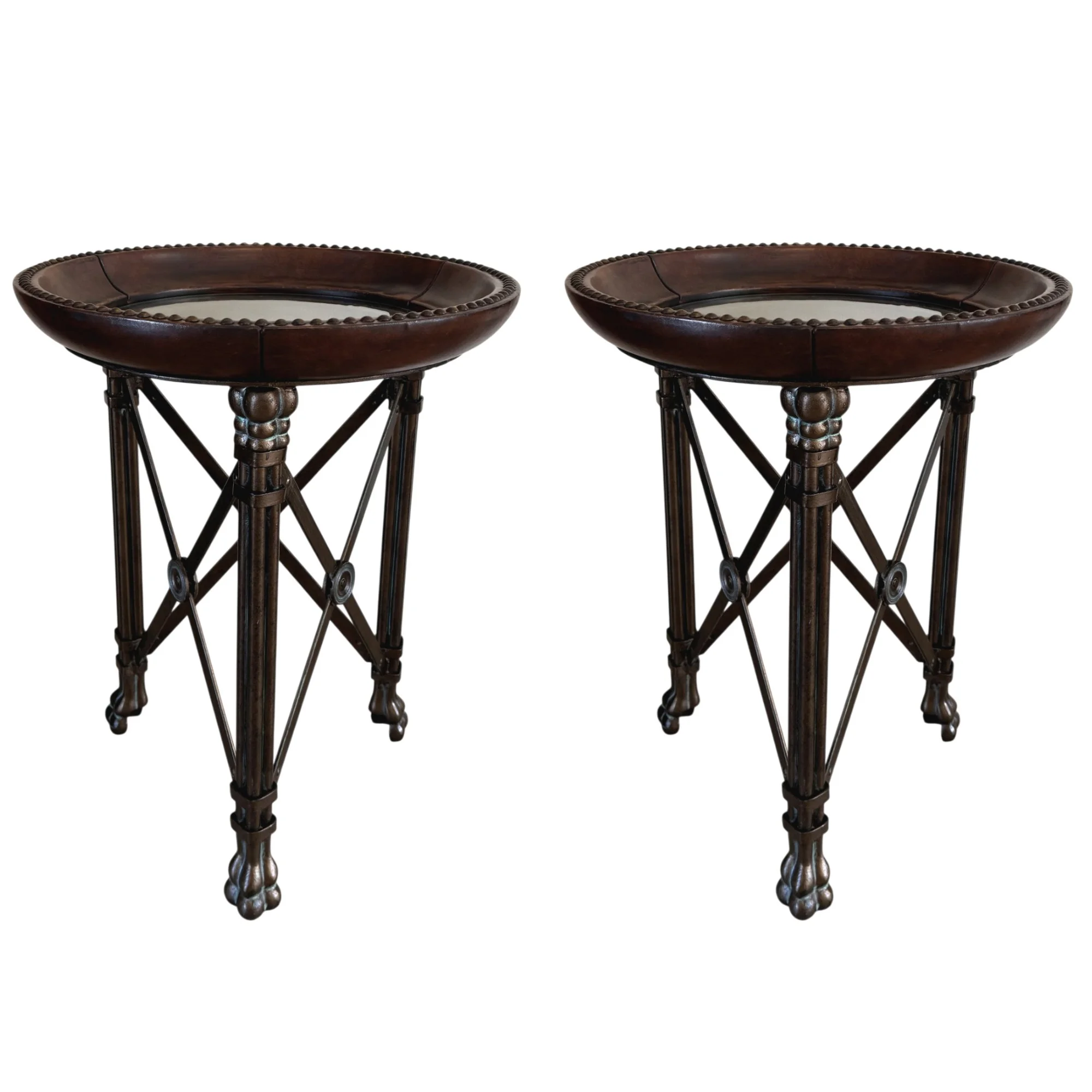 maitland-smith-leather-iron-brass-bronze-patina-regency-style-round-side-end-tables-nightstands 03.jpg