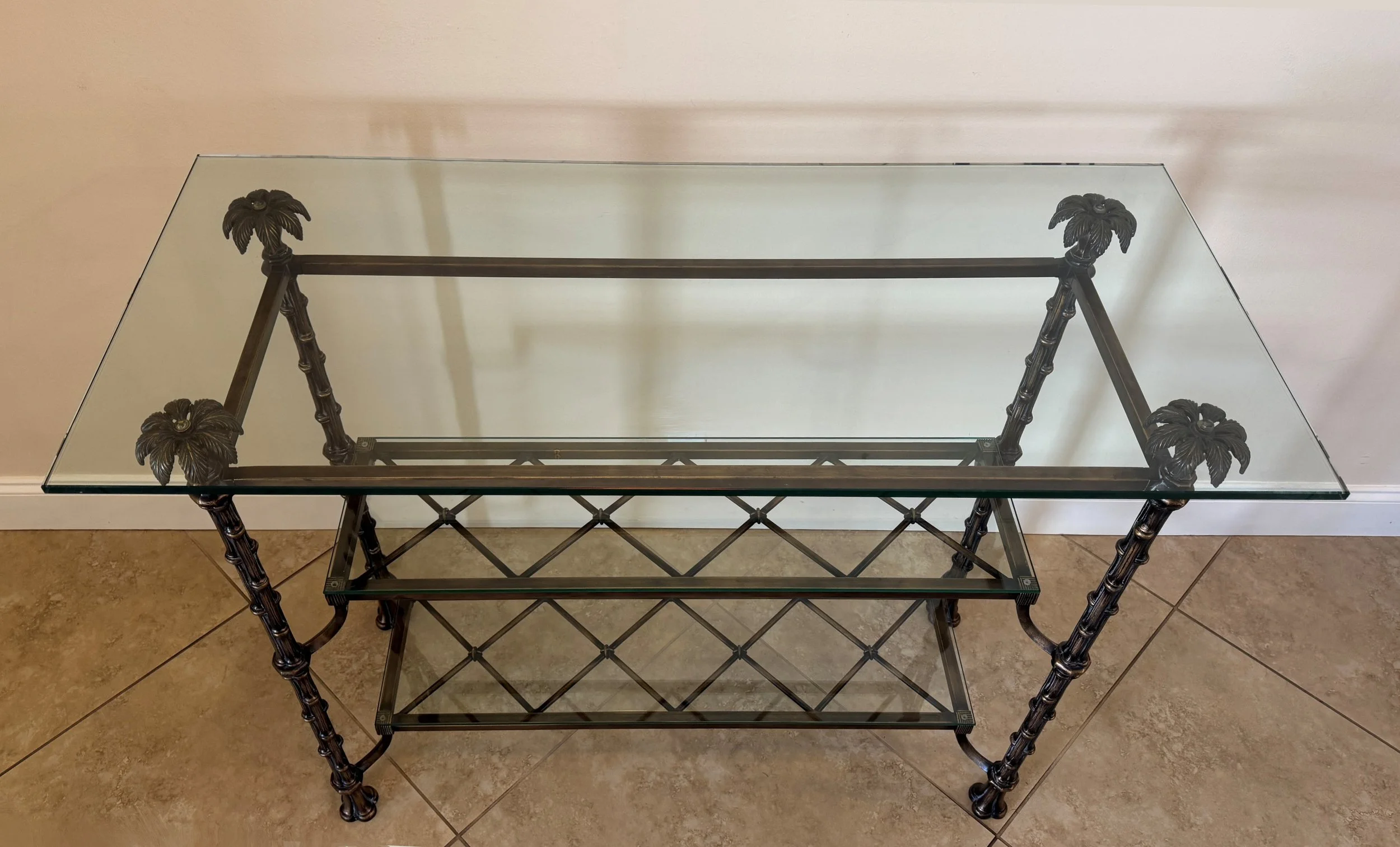 hollywood-regency-bronzed-iron-metal-faux-bamboo-3-tier-console-table-palm-tree-finial-accents-glass-shelves 04.jpg