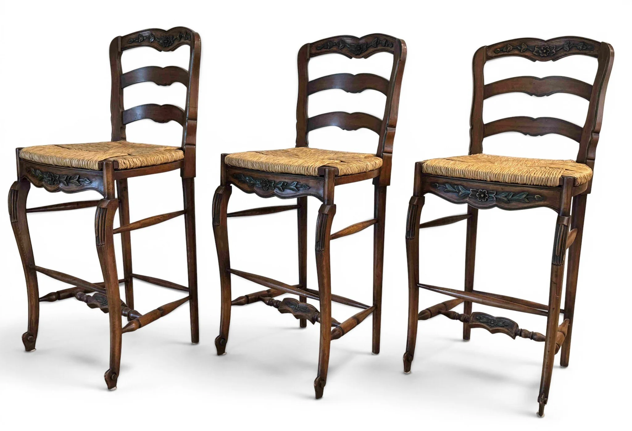french-country-carved-wood-rush-seat-barstools-set-of-3 02-sh.jpg