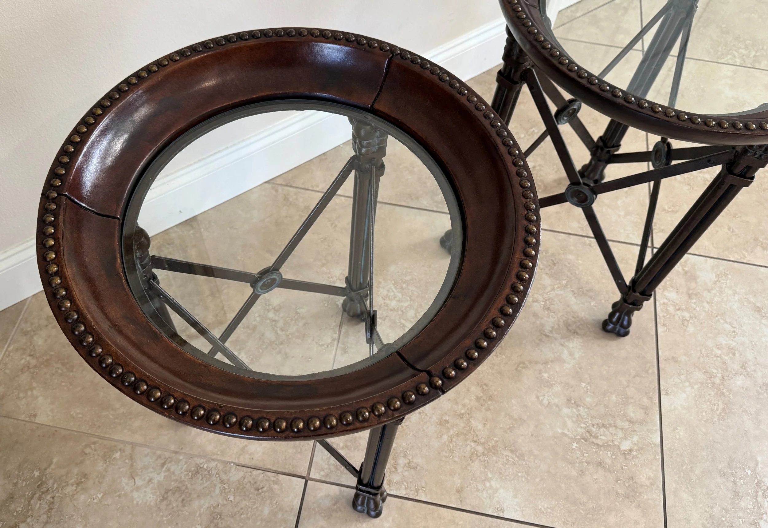 maitland-smith-leather-iron-brass-bronze-patina-regency-style-round-side-end-tables-nightstands 06.jpg