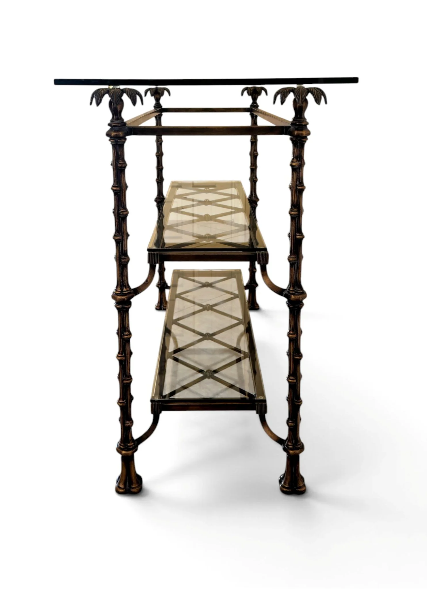 hollywood-regency-bronzed-iron-metal-faux-bamboo-3-tier-console-table-palm-tree-finial-accents-glass-shelves 07-SH.jpg