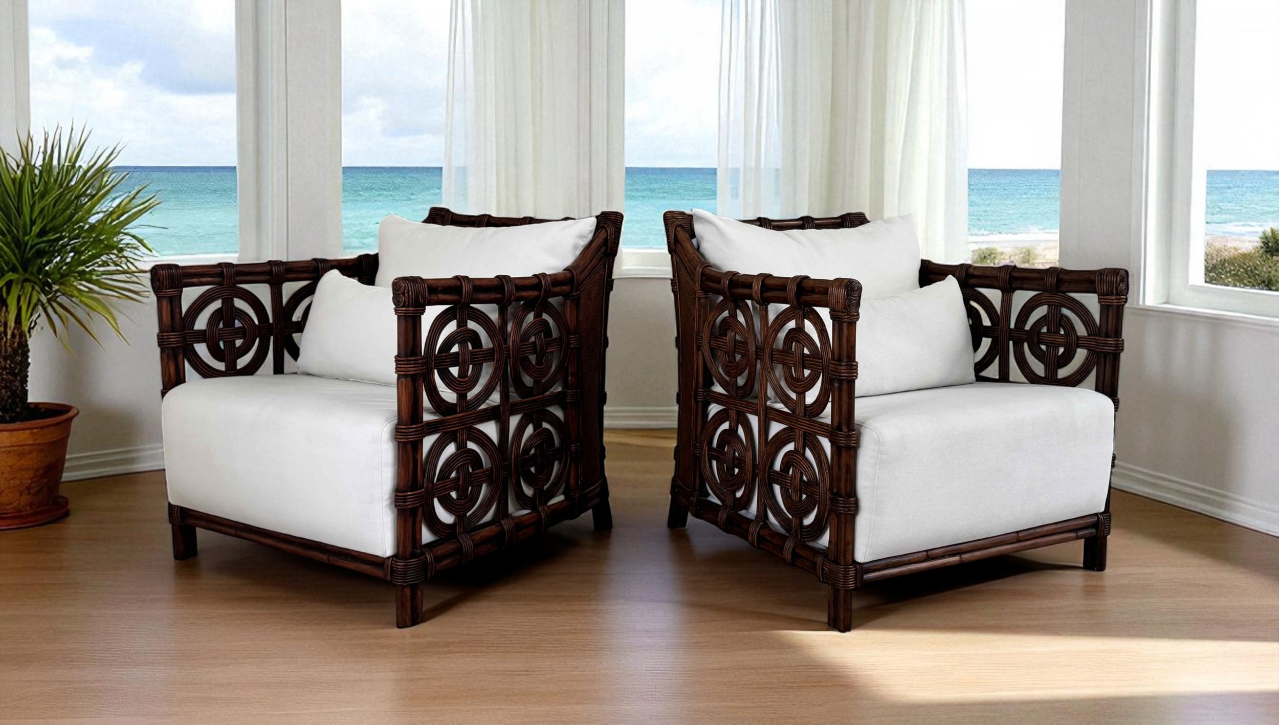 organic-modern-interlocked-circle-rattan-lounge-chairs-linen-cushions-pair-set-of-2 room01.jpg