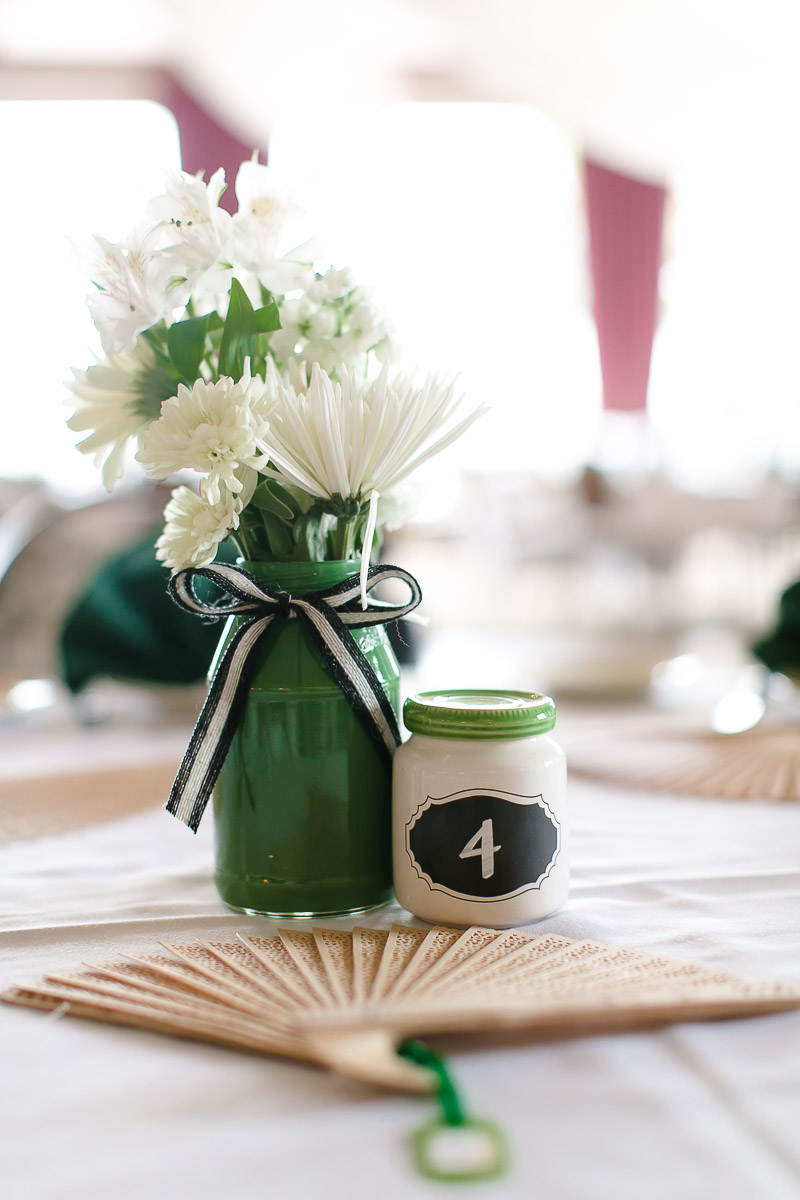 90th Birthday Celebration, Event Photography, Long Beach Photographers, Green, white and black, centerpieces, inspiration, table numbers, The Reef Restaurant